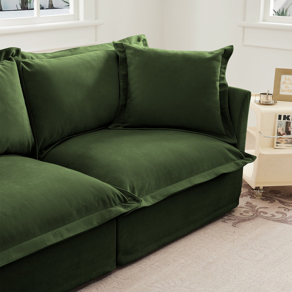 Slipcovered Sofa 2 Seater Sofa    With 2 Ottomans, 2 Seater Sleeper Sofa Bed Home Theater Oversized Sofa For Living Room,  Chenille, Green