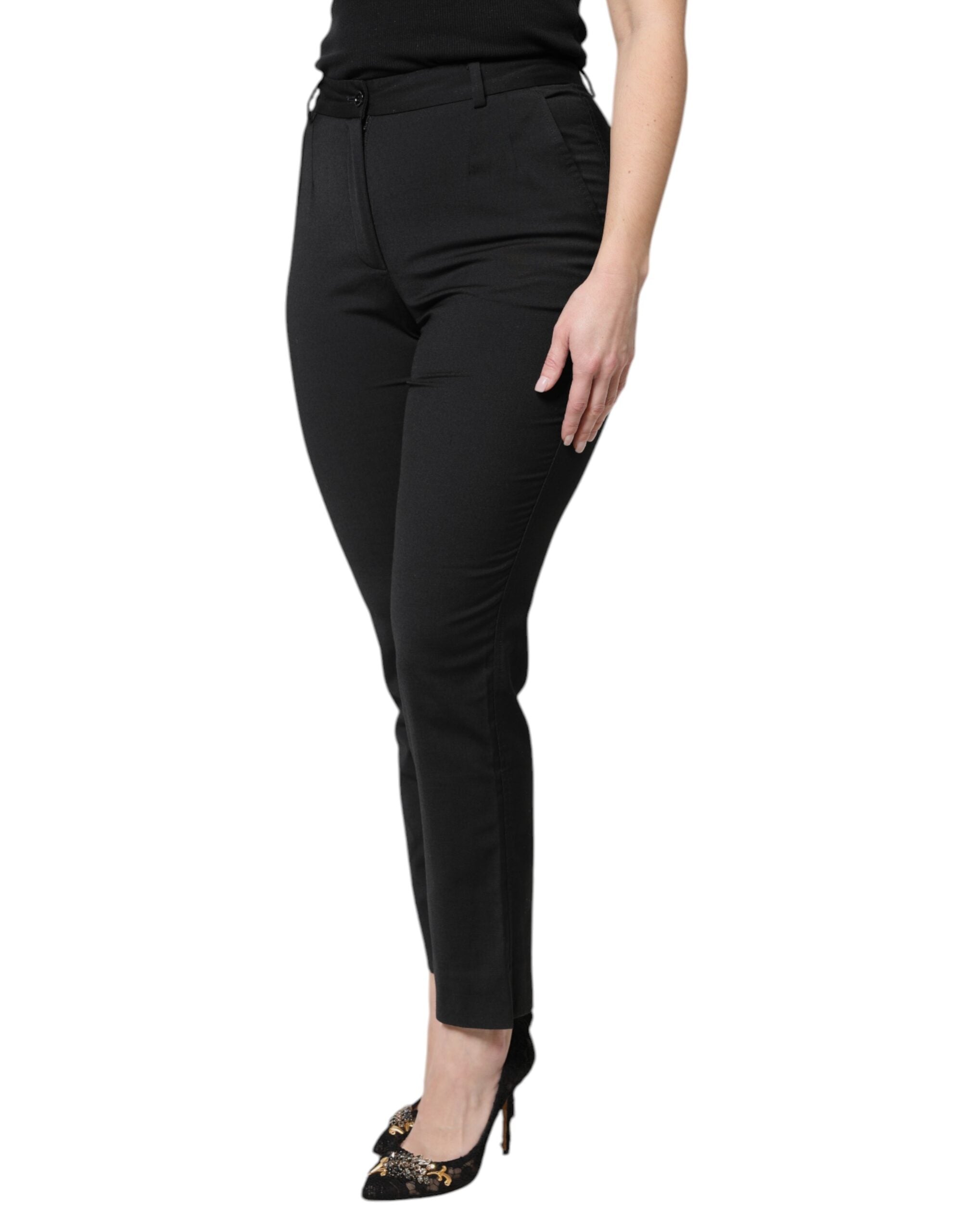 Dolce & Gabbana Black Polyester High Waist Slim Pants