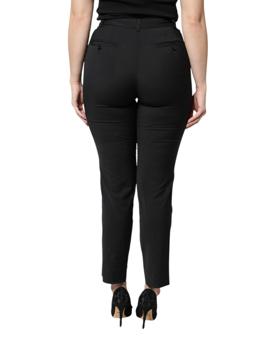 Dolce & Gabbana Black Polyester High Waist Slim Pants