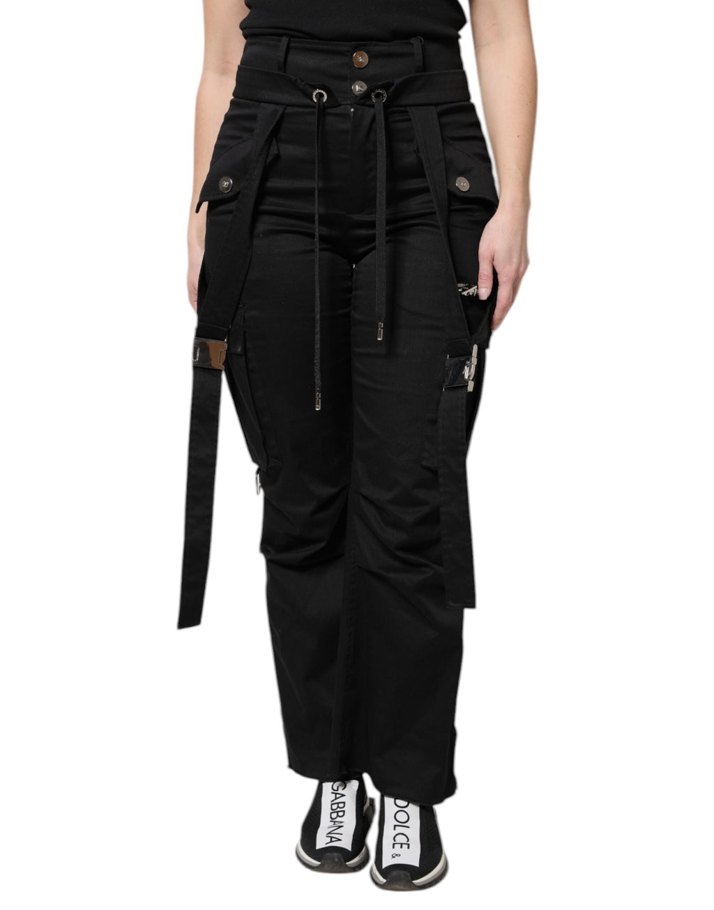 Dolce & Gabbana Black Cotton High Waist Cargo Pants