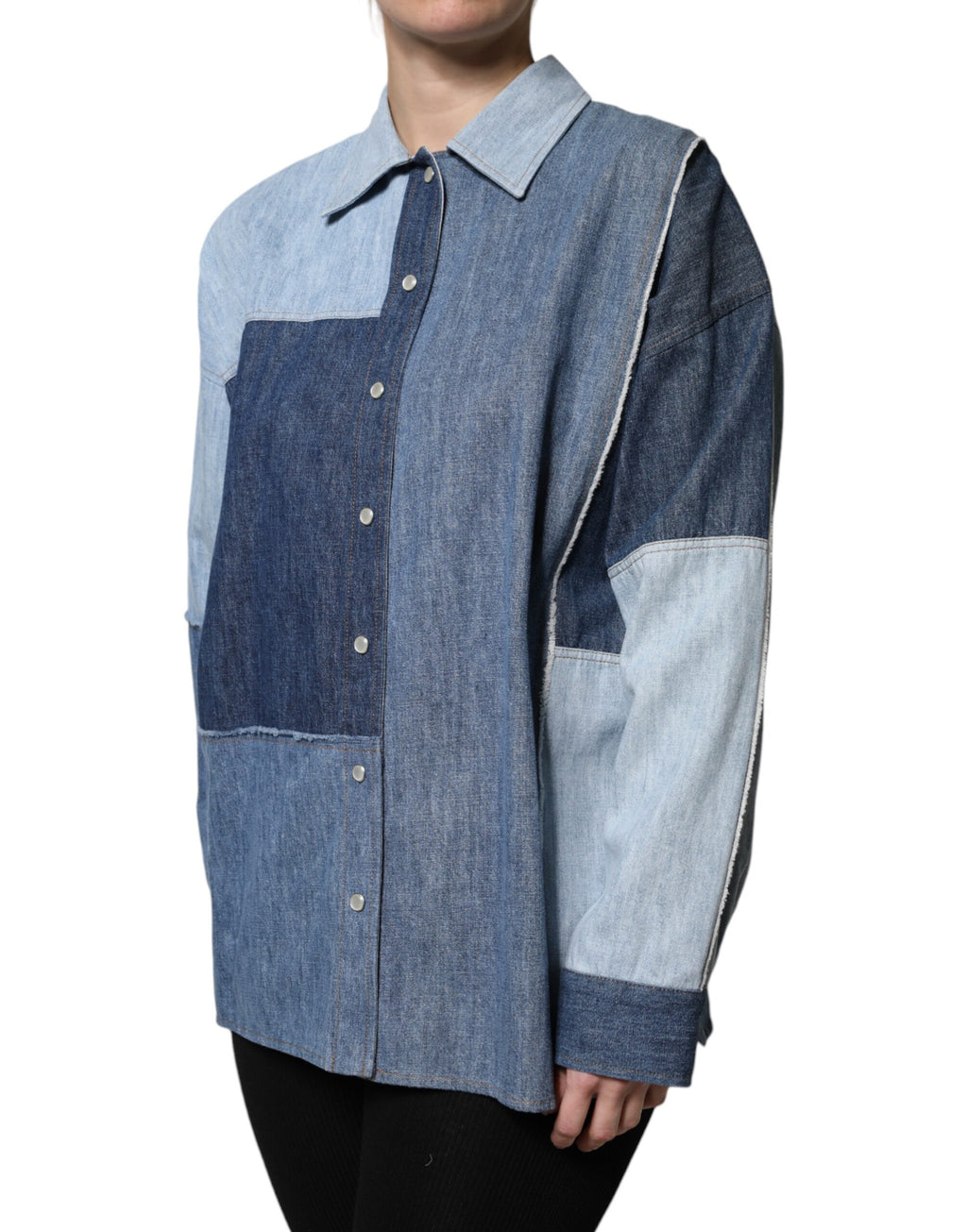 Dolce & Gabbana Blue Cotton Button Up Collared Long Sleeve Top
