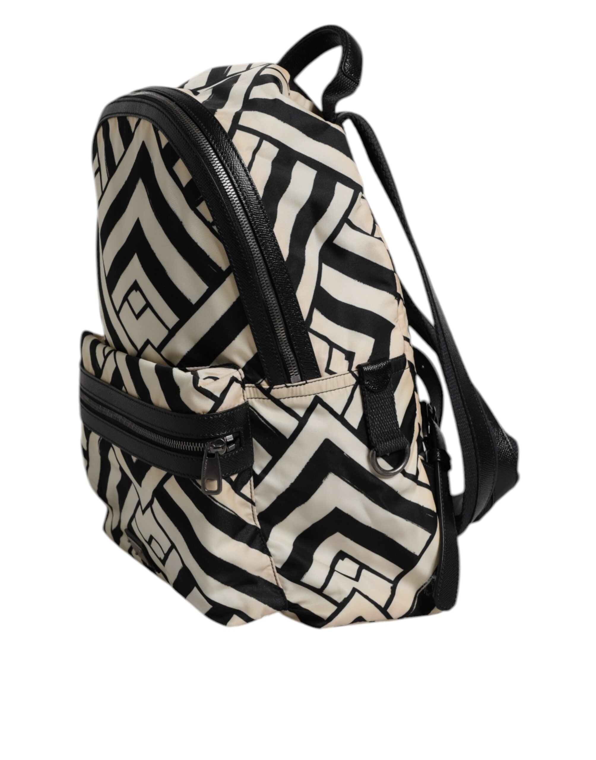 Dolce & Gabbana Black White Nylon Leather Travel Back Pack Bag