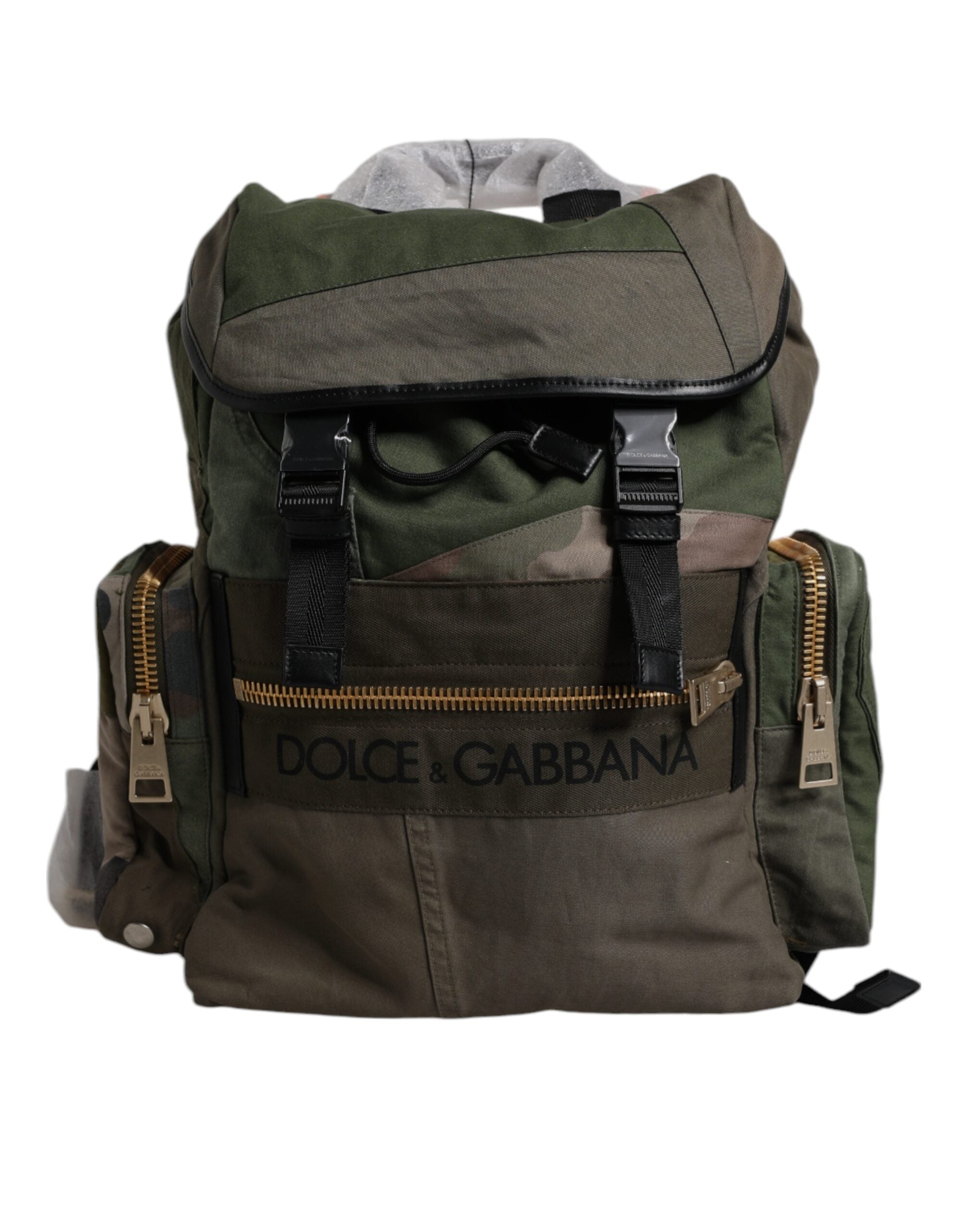 Dolce & Gabbana Military Green Patchwork Travel Backpack Bag