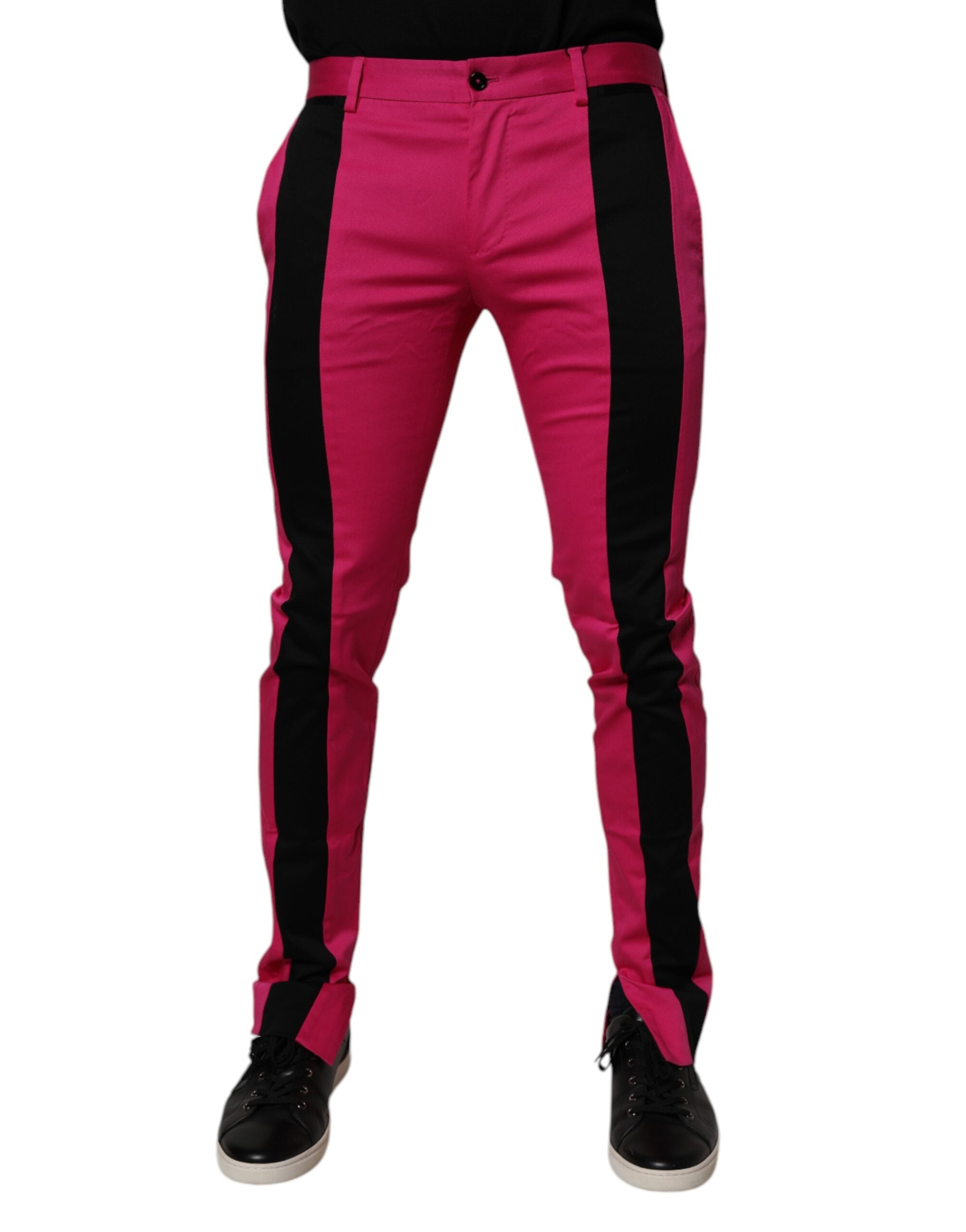 Dolce & Gabbana Pink Black Stripe Slim Fit Men Dress Pants