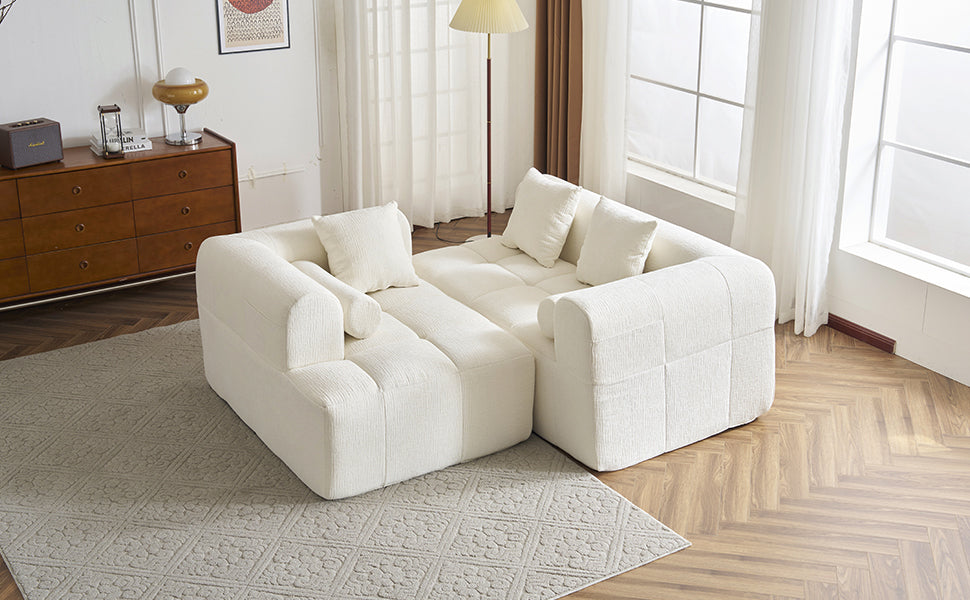 Modern Beige Modular Sectional Sofa with Deep Seating and Side Pockets, Chenille Upholstery, 101.2'