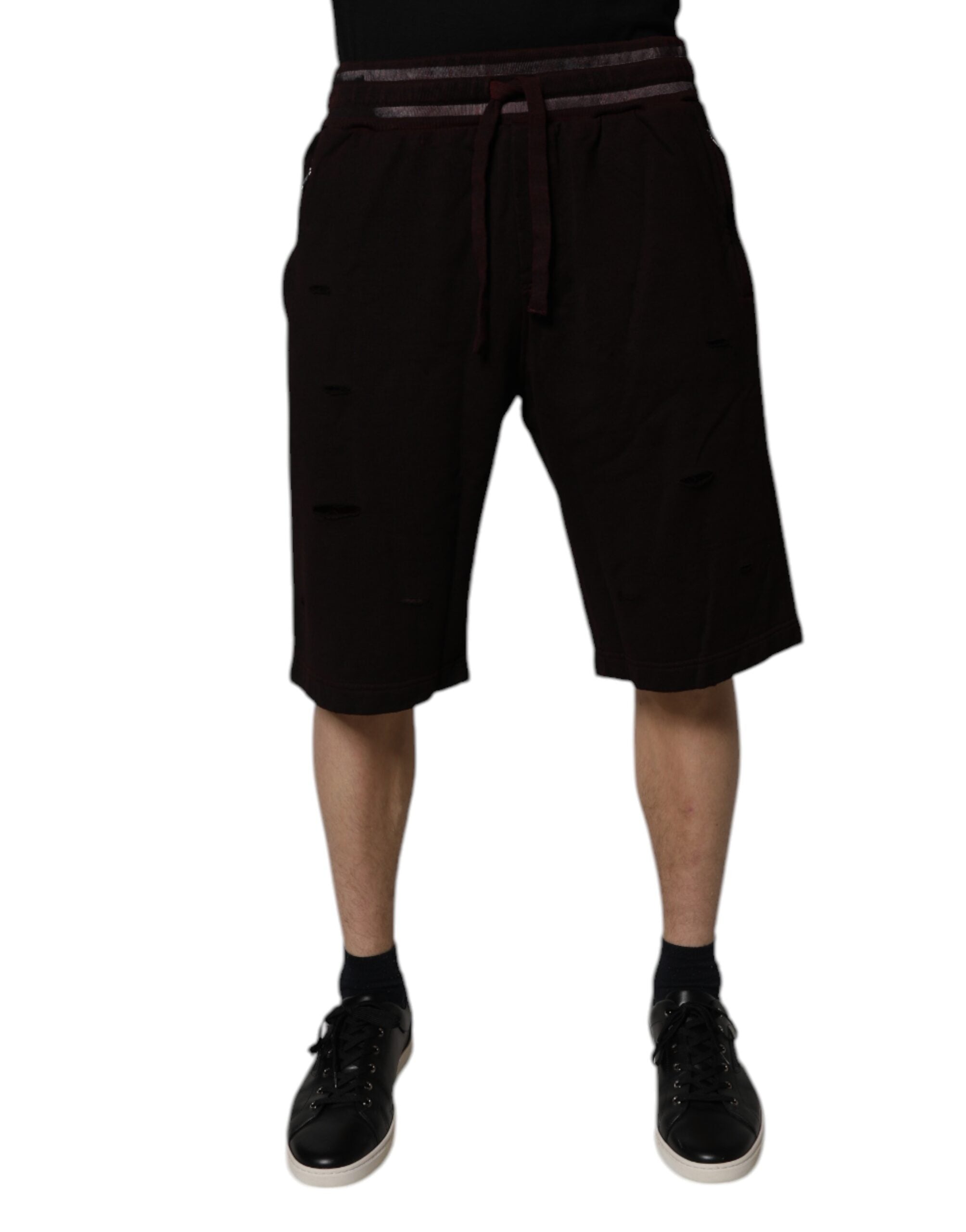 Dolce & Gabbana Maroon Cotton Logo Plaque Men Bermuda Shorts