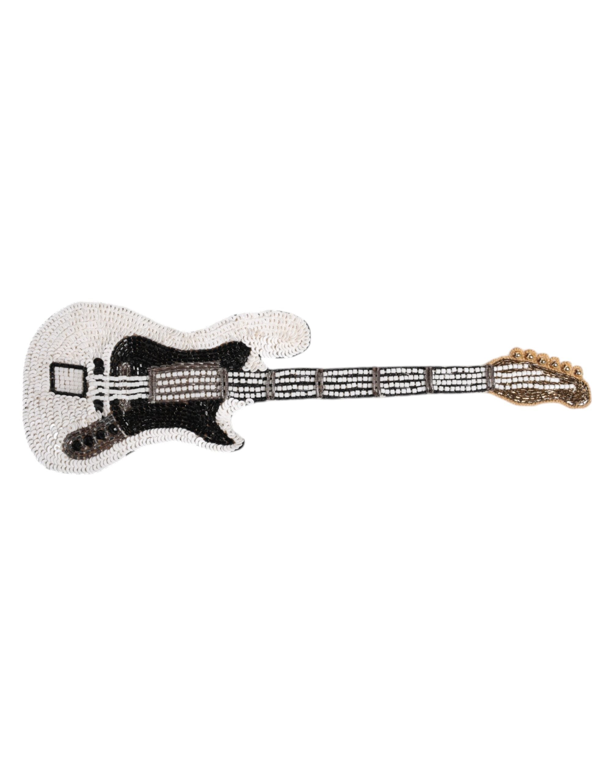 Dolce & Gabbana Gold Brass Logo Beaded Guitar Pin Brooch