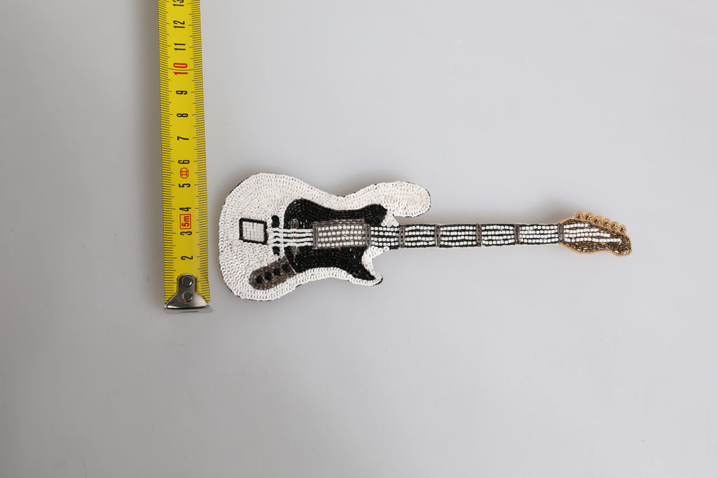 Dolce & Gabbana Gold Brass Logo Beaded Guitar Pin Brooch