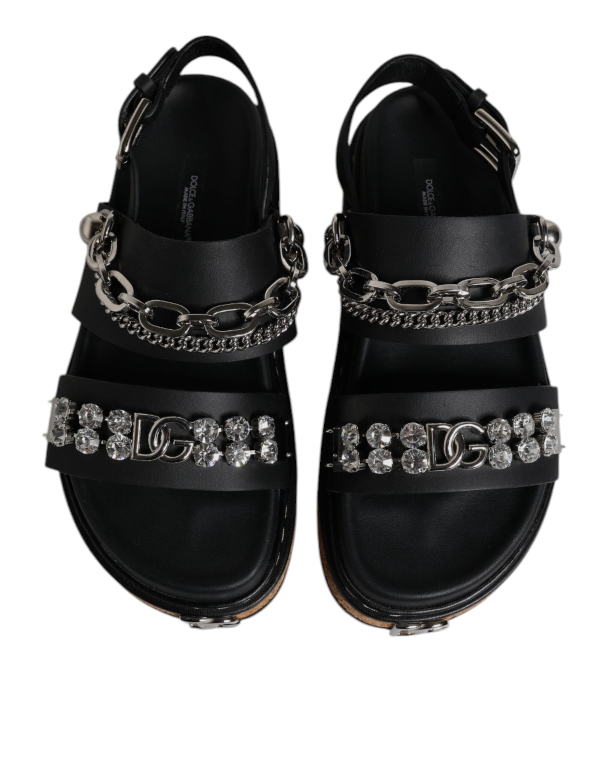 Dolce & Gabbana Black Crystal Embellish Strap Sandals Shoes