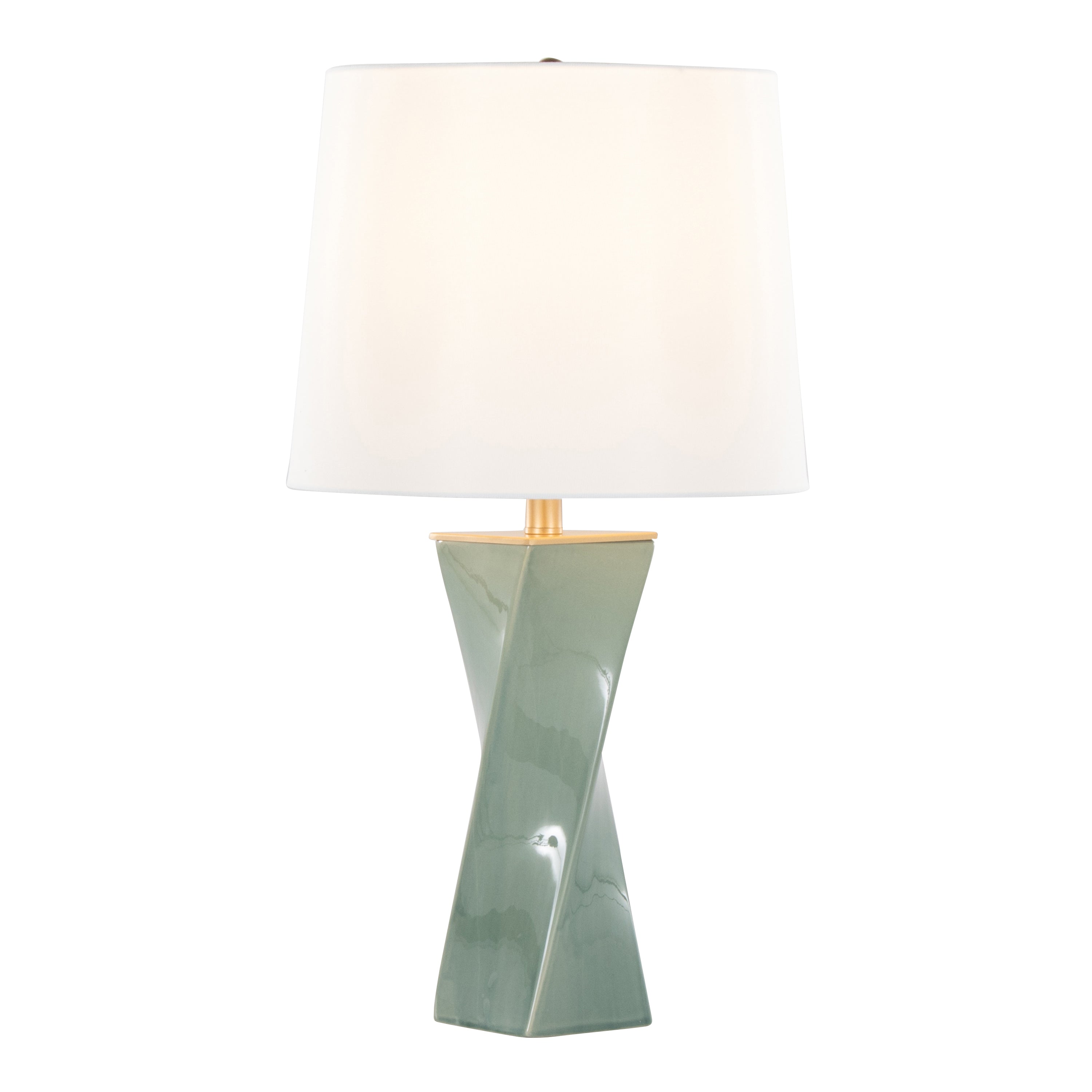Curvo Square Contemporary 27' Ceramic Table Lamp in Sage Green Ceramic, Gold Metal, and White Linen by LumiSource