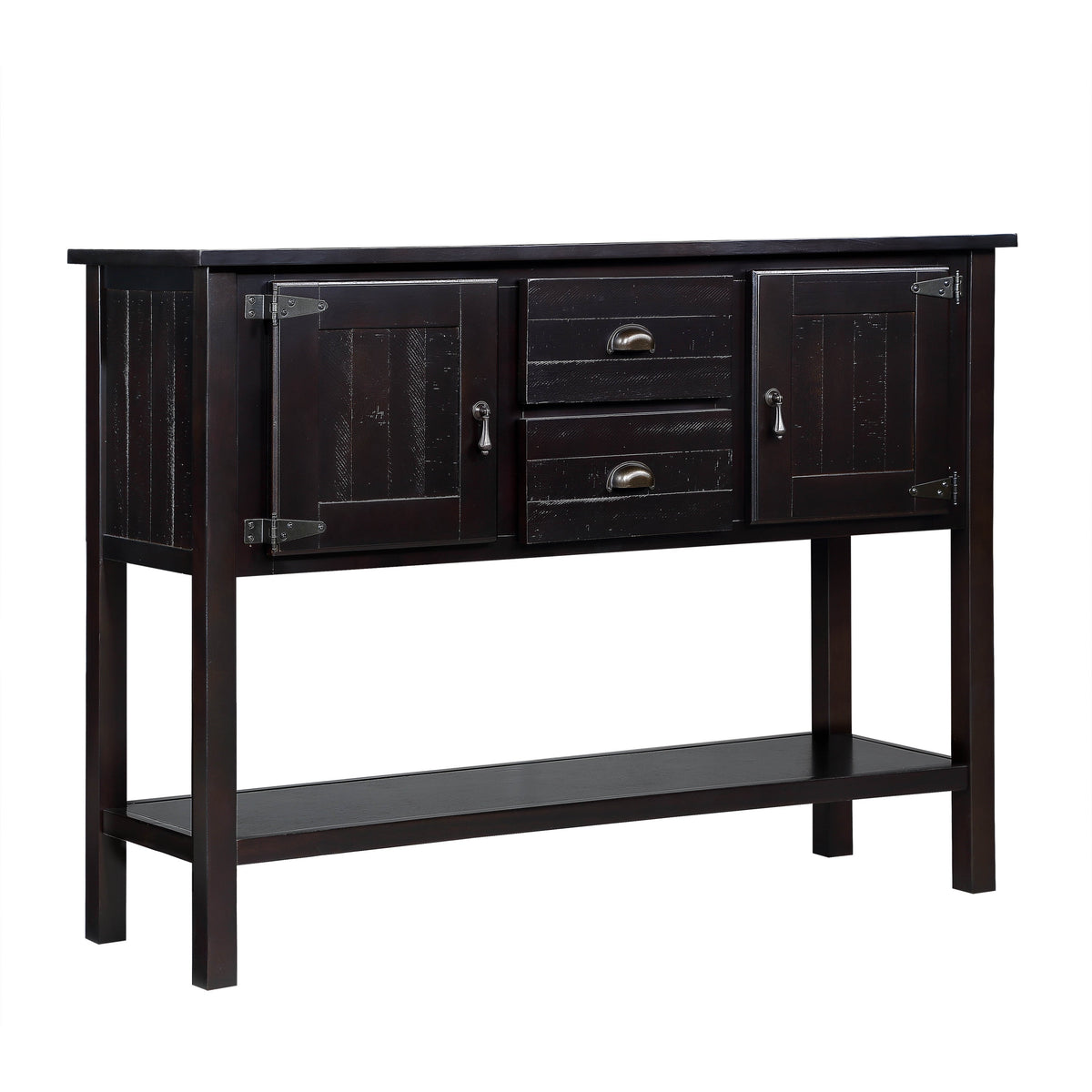 48'' Solid Wood Sideboard Console Table with 2 Drawers and Cabinets and Bottom Shelf, Retro Style Storage Dining Buffet Server Cabinet for Living Room Kitchen Dining Room (Espresso