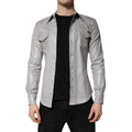 Dolce & Gabbana Metallic Gray Cotton Button Down Shirt