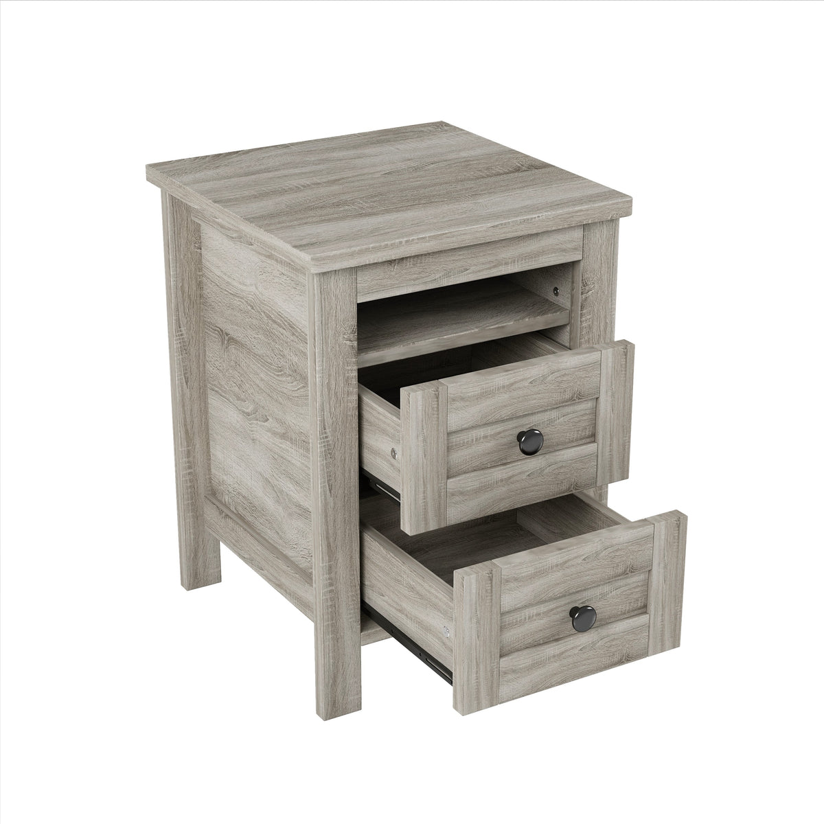 3-Pieces Bedroom Sets Queen Size Farmhouse Platform Bed with Double Sliding Door Storage Headboard and Charging Station, Storage Nightstand and Dresser, Antique Gray(Old SKU HL000092AAG)