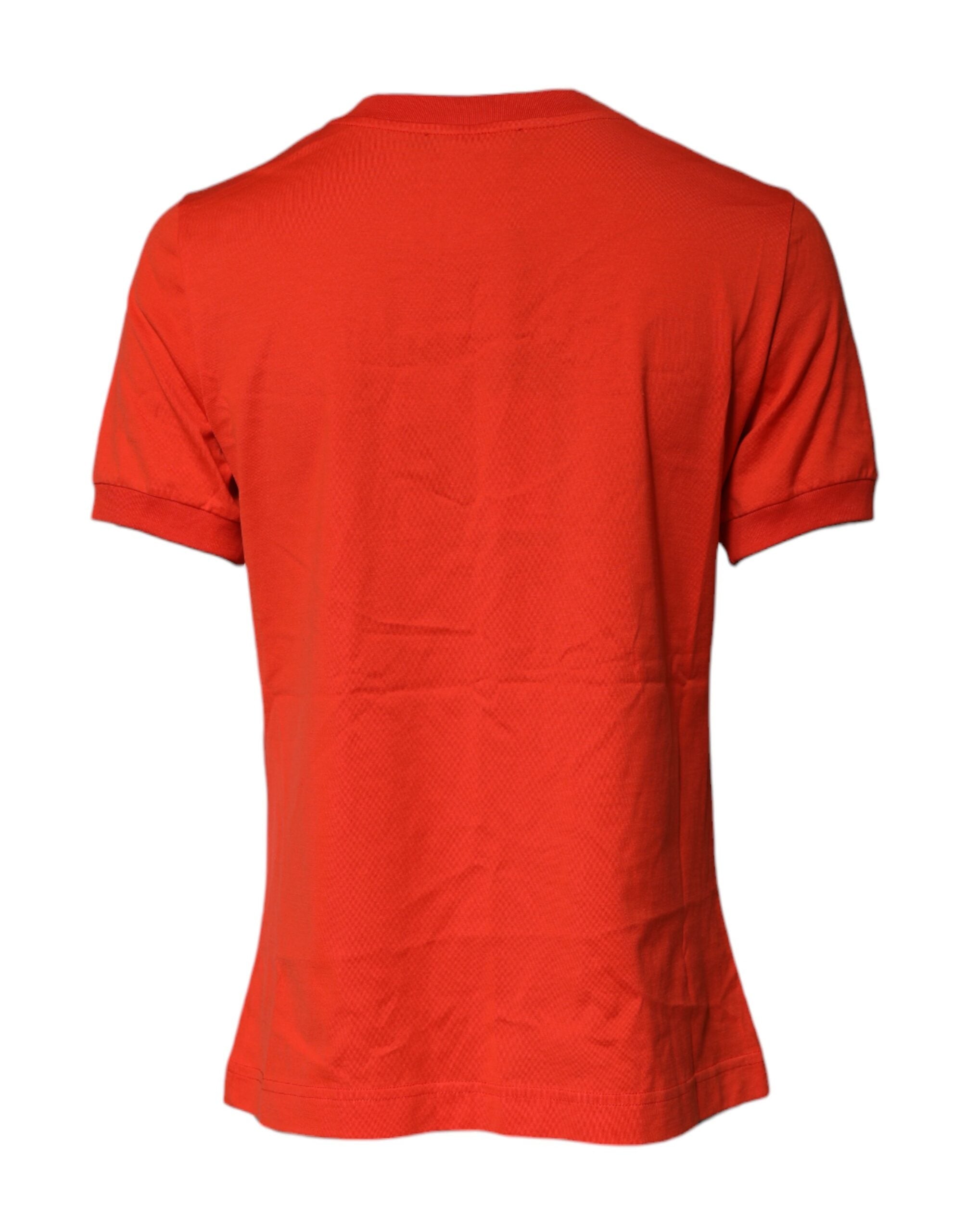Dolce & Gabbana Red Floral Embroidery Cotton Crew Neck T-shirt