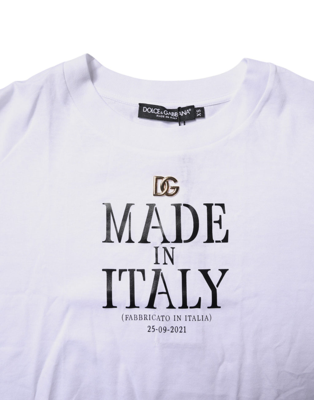 Dolce & Gabbana White Printed Round Neck Top Cotton T-shirt