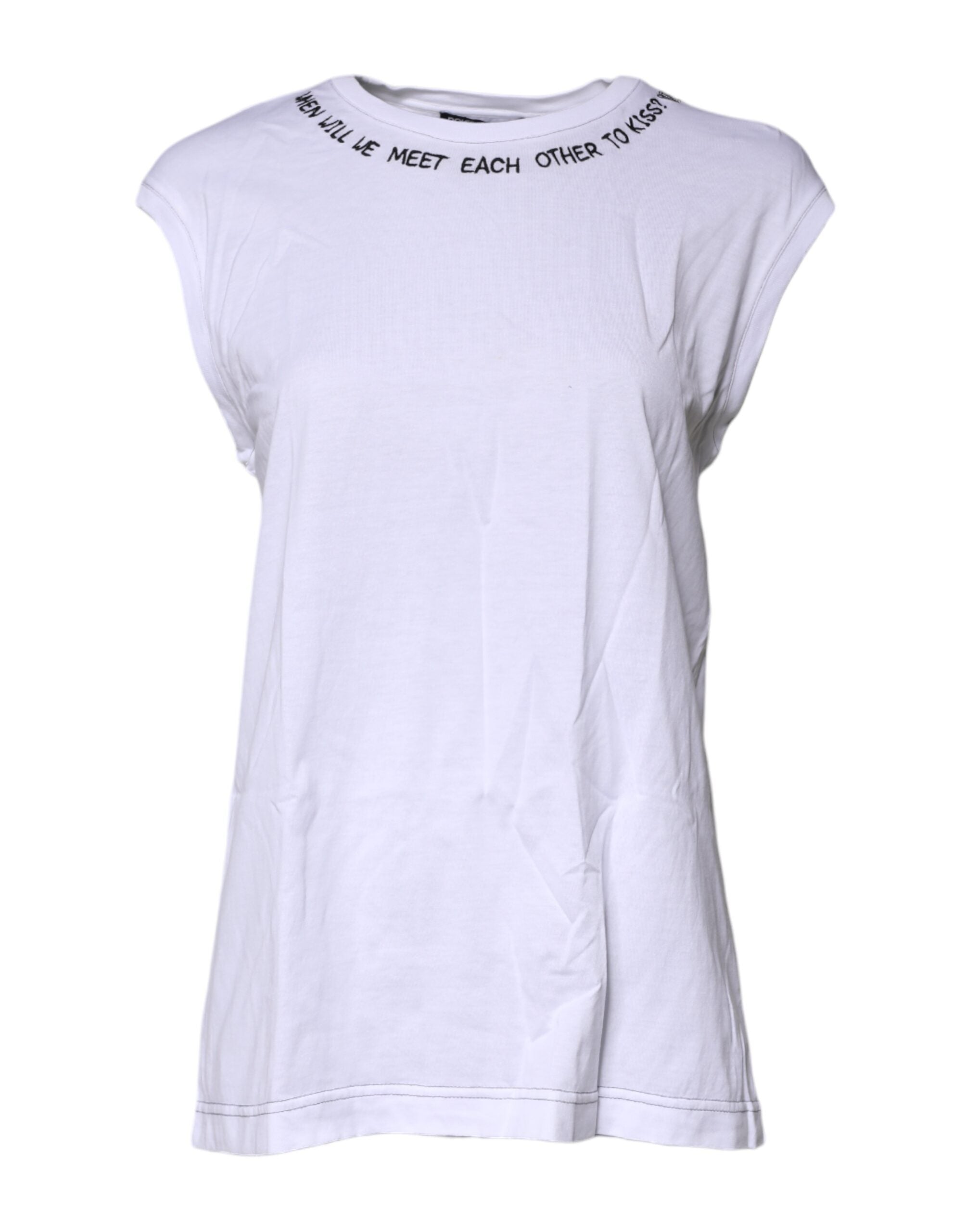 Dolce & Gabbana White Cotton Sleeveless Printed Tank T-shirt