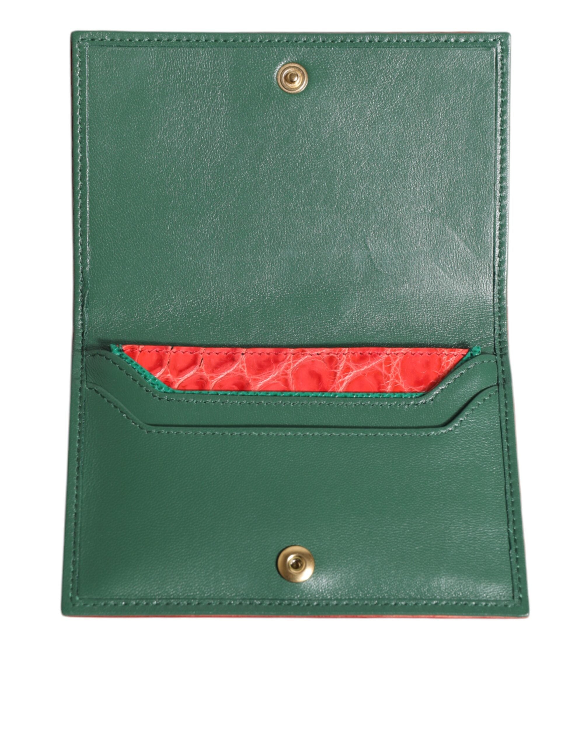 Dolce & Gabbana Red Exotic Leather Logo Plaque Card Holder Wallet
