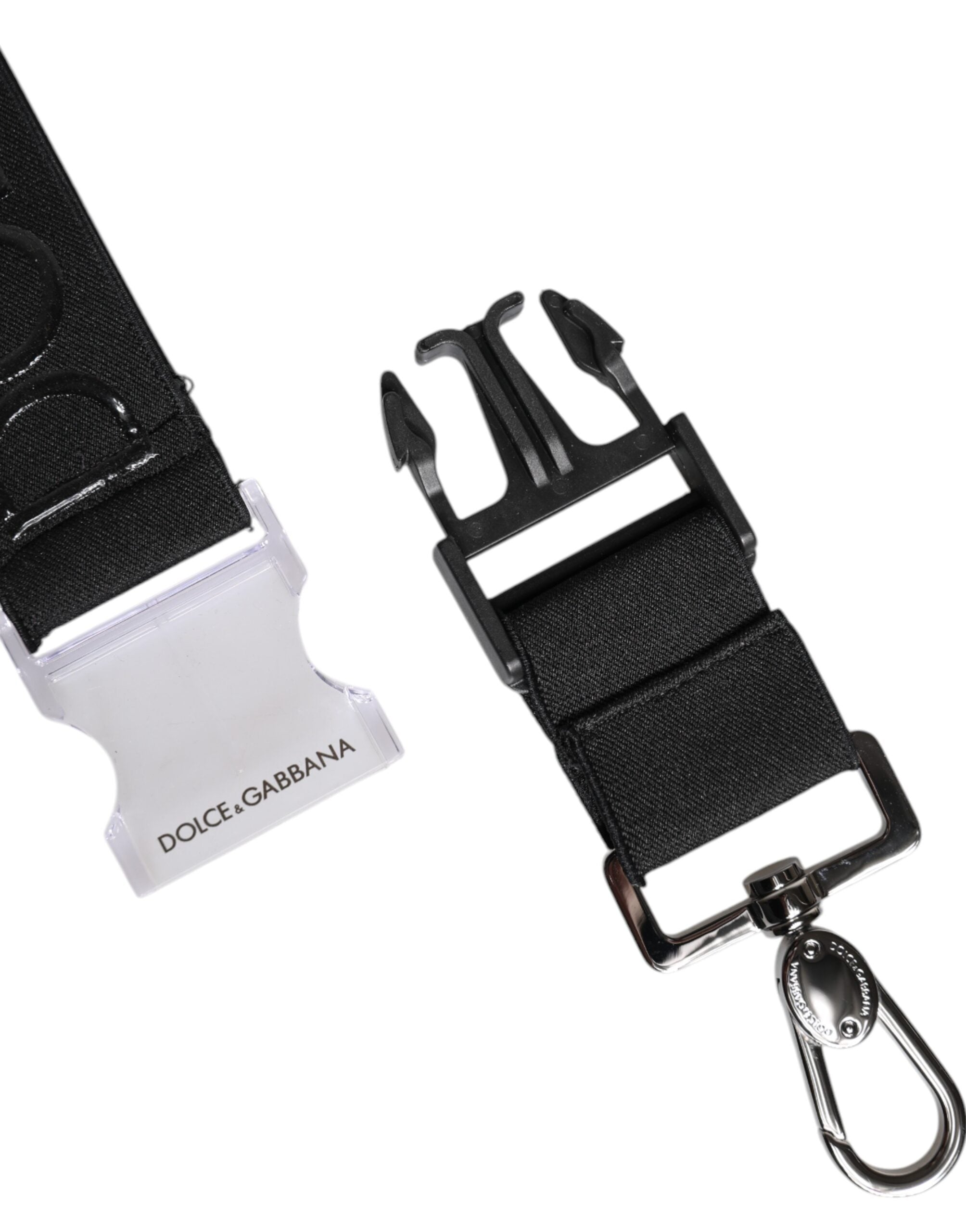 Dolce & Gabbana Black Stretch Polyester Rubberised DG Logo Keychain