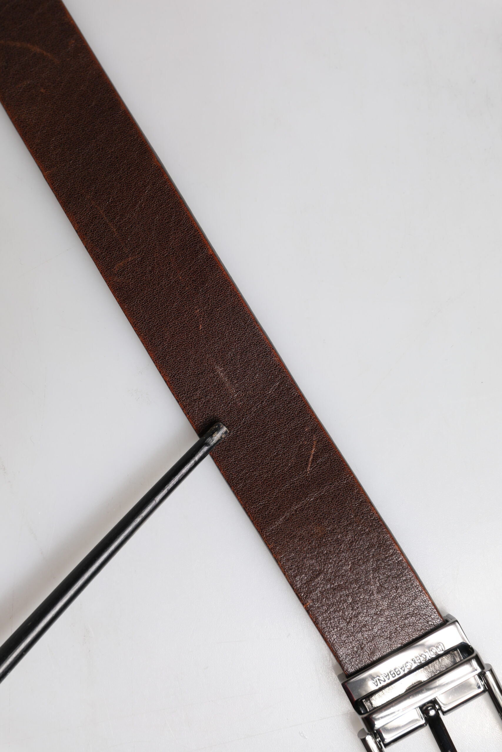 Dolce & Gabbana Brown Leather Classic Metal Logo Buckle Belt