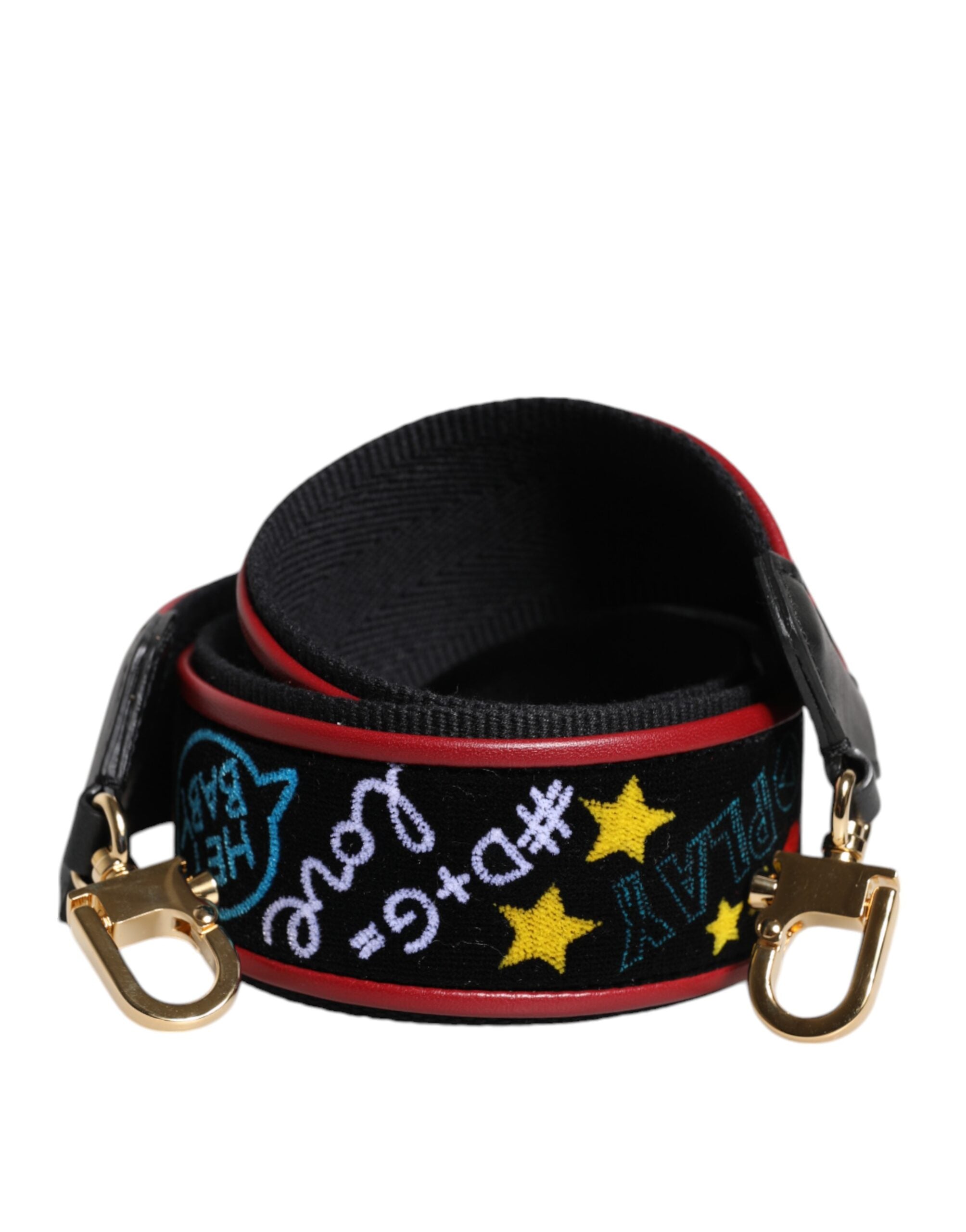 Dolce & Gabbana Black Cotton Printed Bag Shoulder Strap