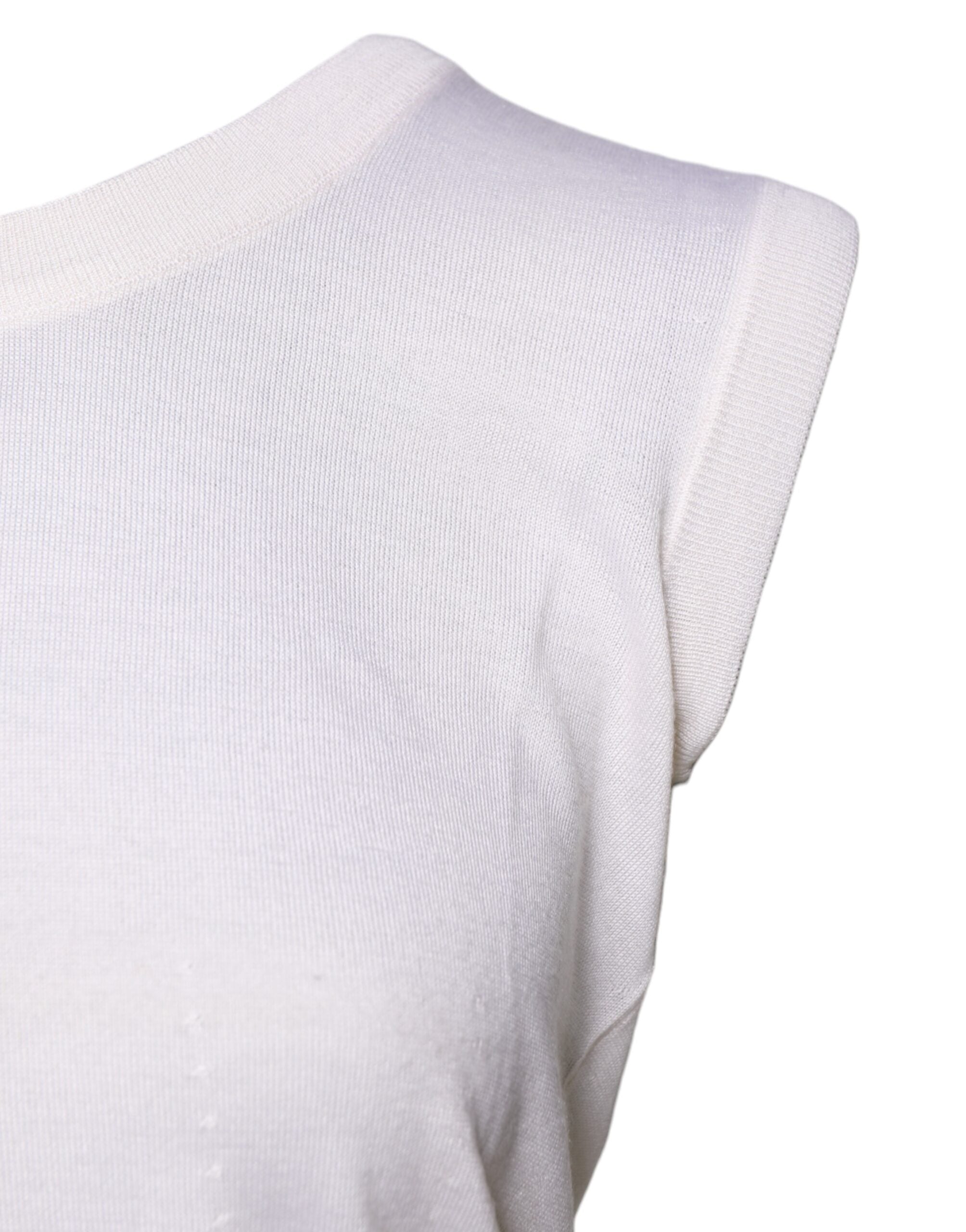 Dolce & Gabbana White Sleeveless Cashmere Round Neck Tank Top