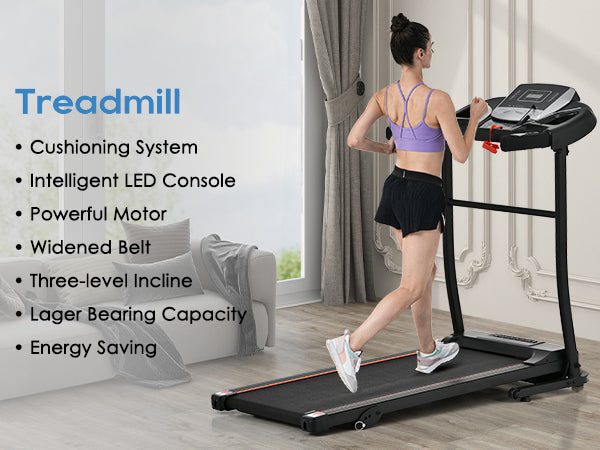 Treadmills for Home, Folding Treadmill with Incline and Heart Rate Sensor, 2.5HP Quiet Brushless with USB Charge Station, Small Space Portable Running Walking Machine, 300lbs Weight Capacity
