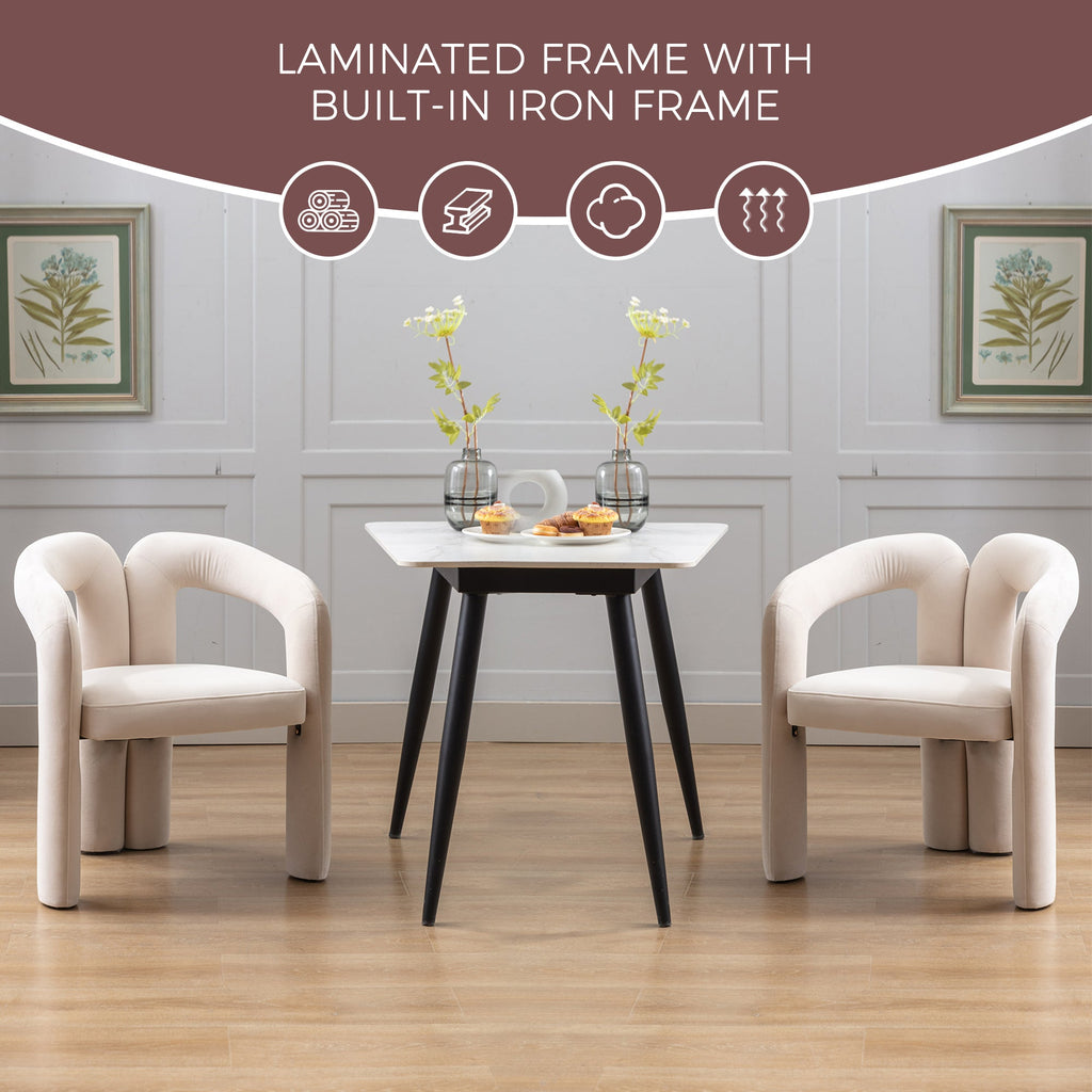 Contemporary Designed Velvet Fabric Upholstered Accent/Dining Chair /Barrel Side Chairs Kitchen Armchair for Living Room set of 2 (Beige Velvet)