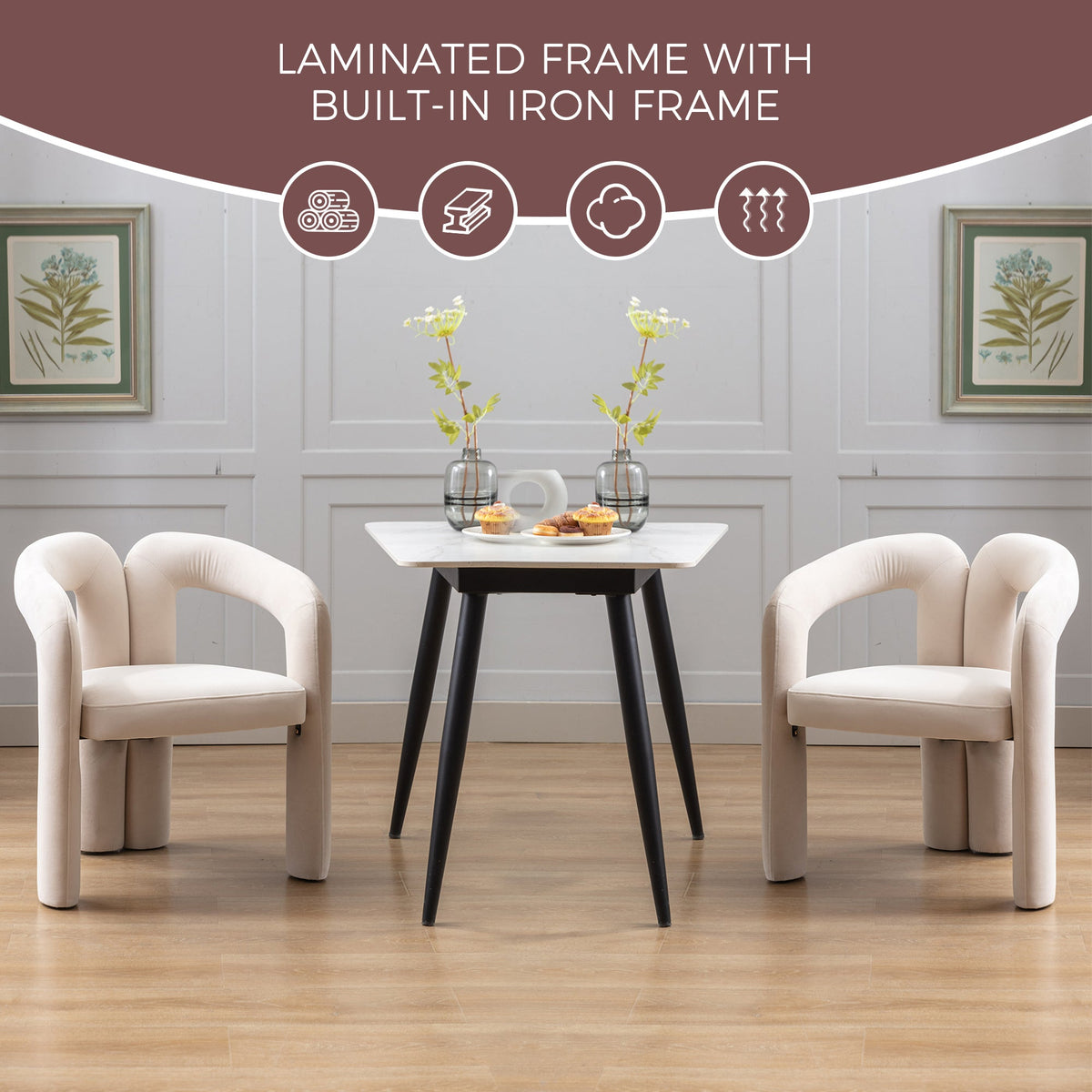 Contemporary Designed Velvet Fabric Upholstered Accent/Dining Chair /Barrel Side Chairs Kitchen Armchair for Living Room set of 2 (Beige Velvet)