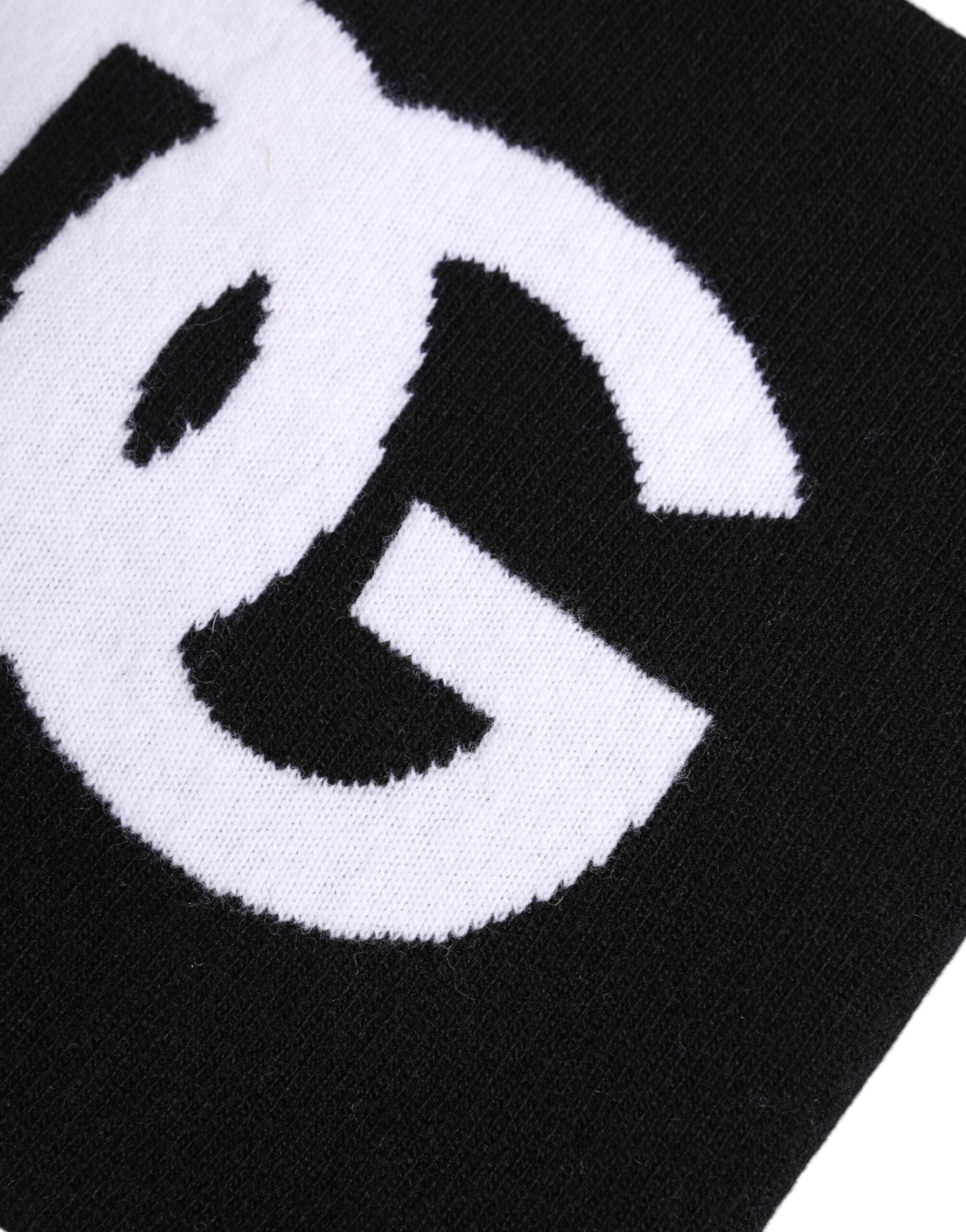 Dolce & Gabbana Black White Logo Print Knitted Neck Warmer Scarf