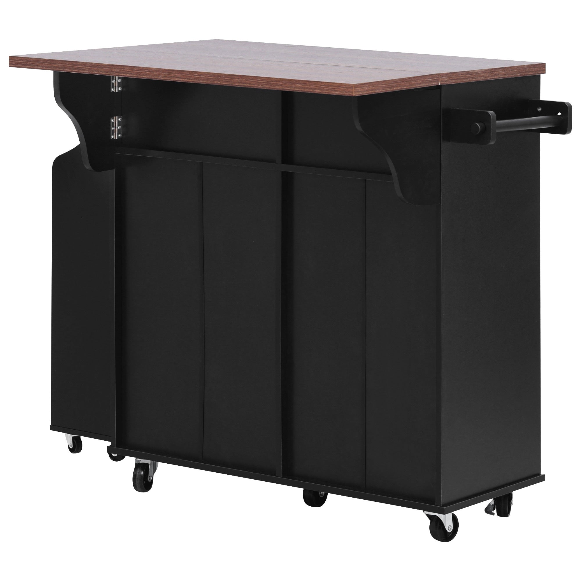 K&K 47.2' Farmhouse Kitchen Island with Drop Leaf, Kitchen Storage Island with Removable Side Racks, Two Drawers, Rolling Kitchen Cart on Wheels with Towel Rack, for Home, Kitchen, Dining Room, Black