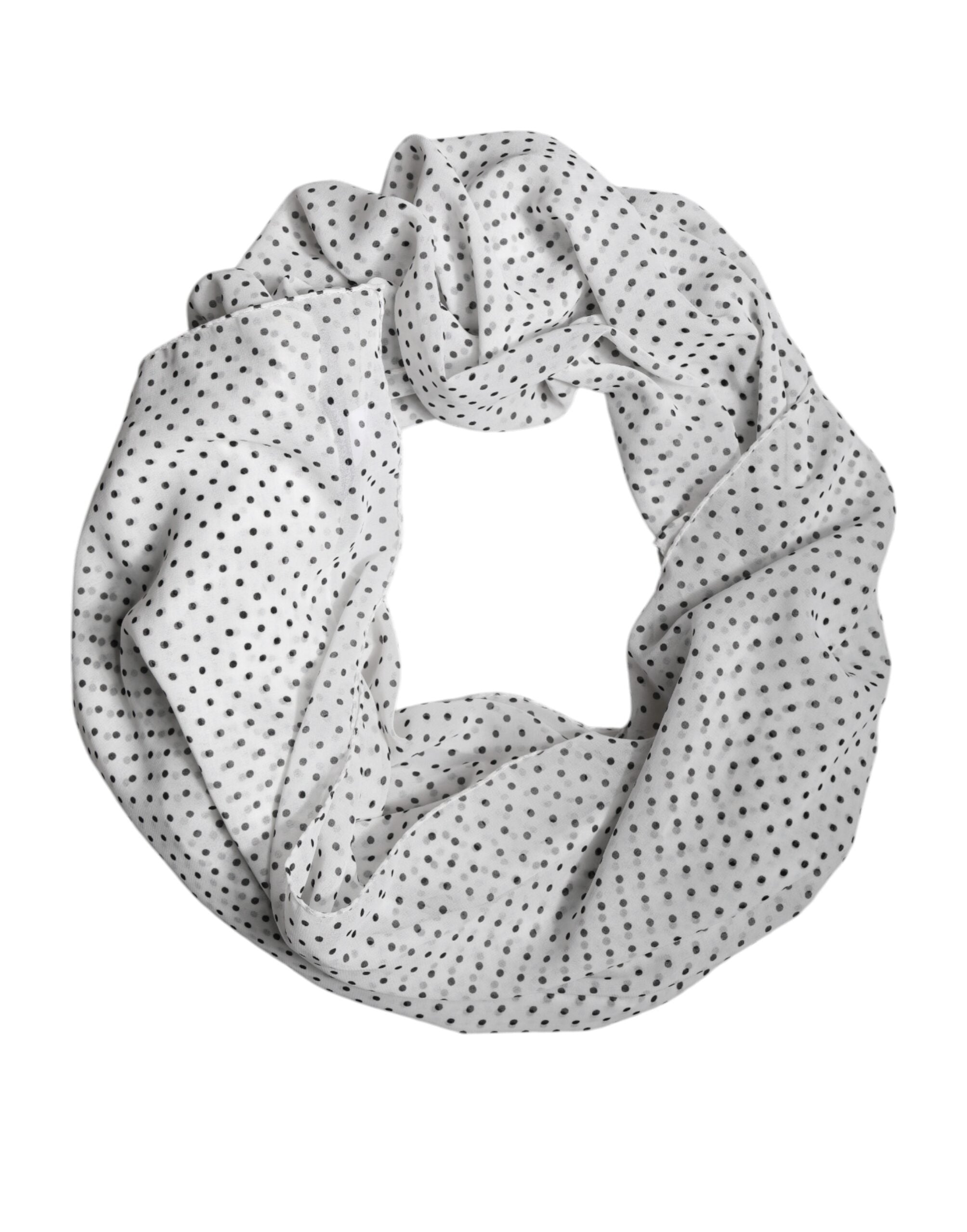 Dolce & Gabbana White Polka Dots Polyester Wrap Shawl Scarf