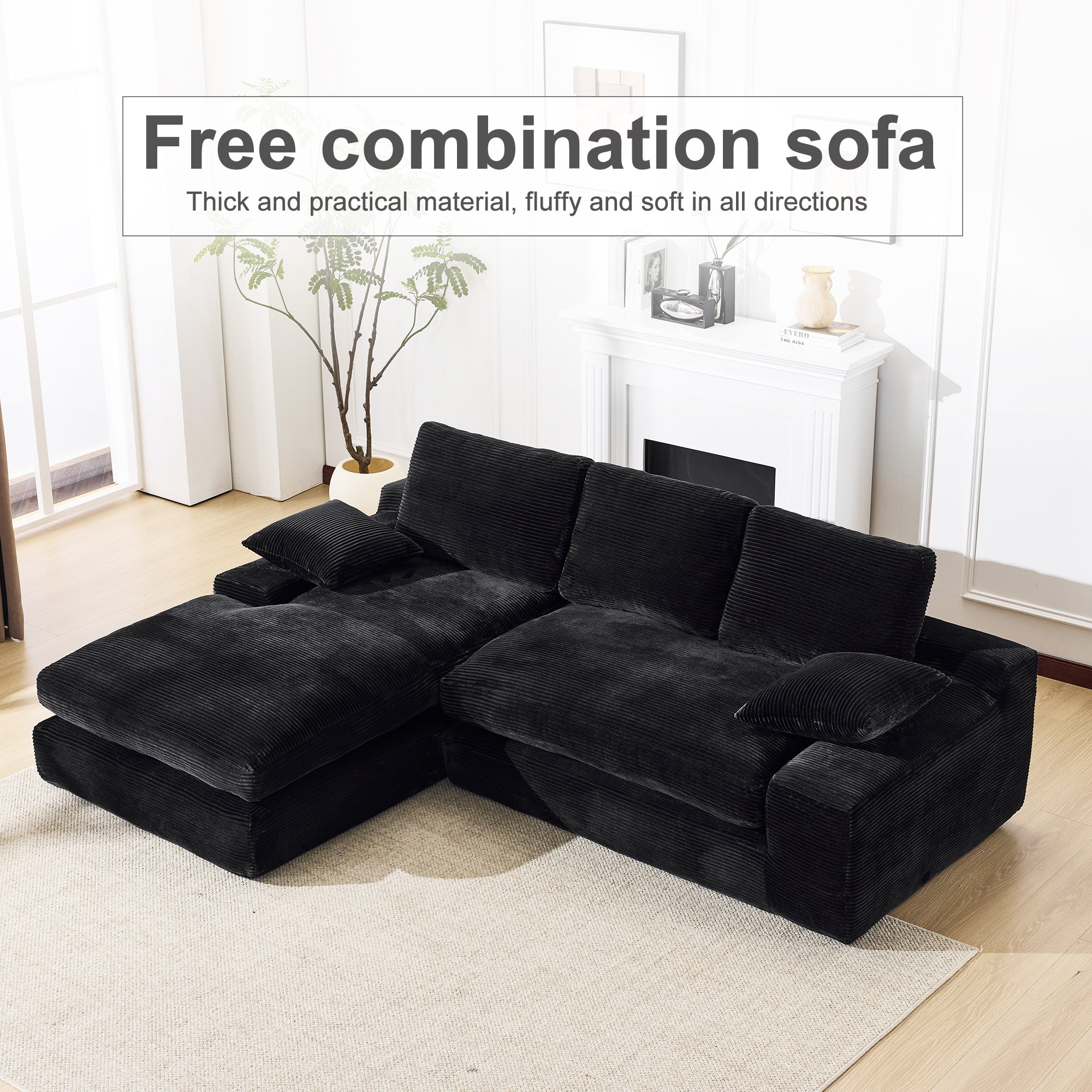 99*69' Modular Sectional Living Room Sofa Set, Modern Minimalist Style Couch, Upholstered Sleeper Sofa for Living Room, Bedroom, 2 PC Free Combination, Installation-free Sofa, L-Shape, Black