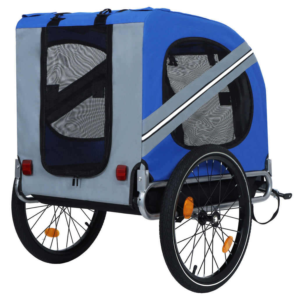 Large Folding Bike Trailer for Dogs – 66LB Capacity All-Terrain Pet Carrier, Durable Steel Frame for Cycling, Jogging, Camping & Outdoor Adventures, Blue-Gray