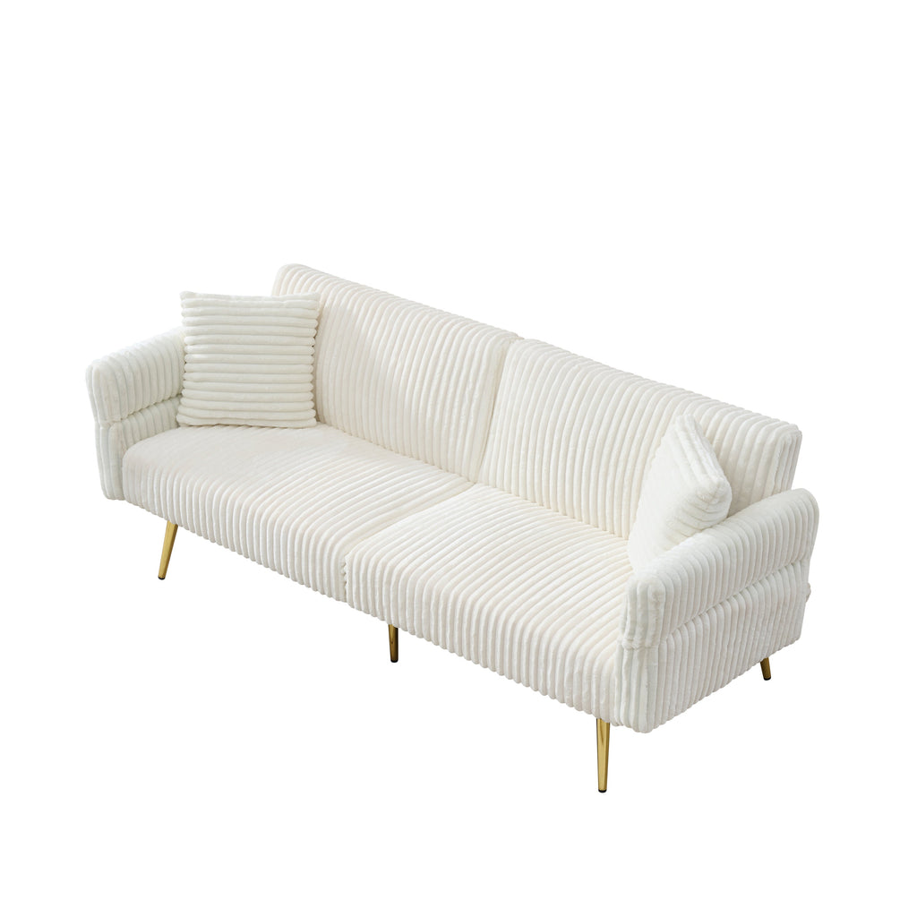 Corduroy Foldable Double Sofa Bed with Folding Armrests for Living Rooms and Small Spaces, 79 Inch