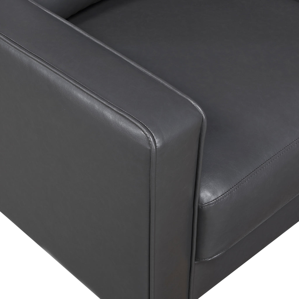 Modern Style Dark Gray Faux Leather Upholstered 3-Seater Sofa Couch Comfortable Cushion Back Seat Solid Wood Living Room Furniture 1pc