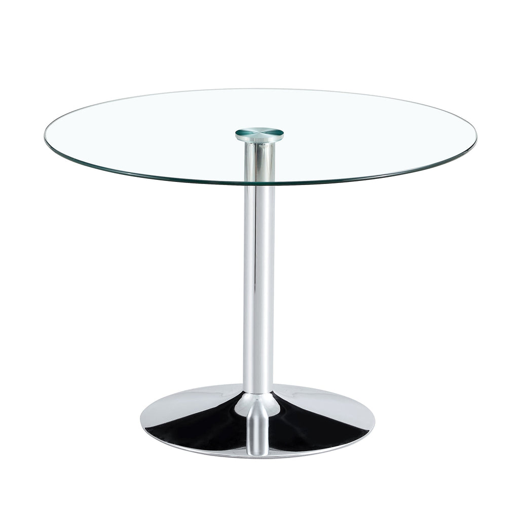 Modern Minimalist Circular Dining Table with Glass Top and Electroplated Silver Metal Legs for Restaurants and Living Rooms