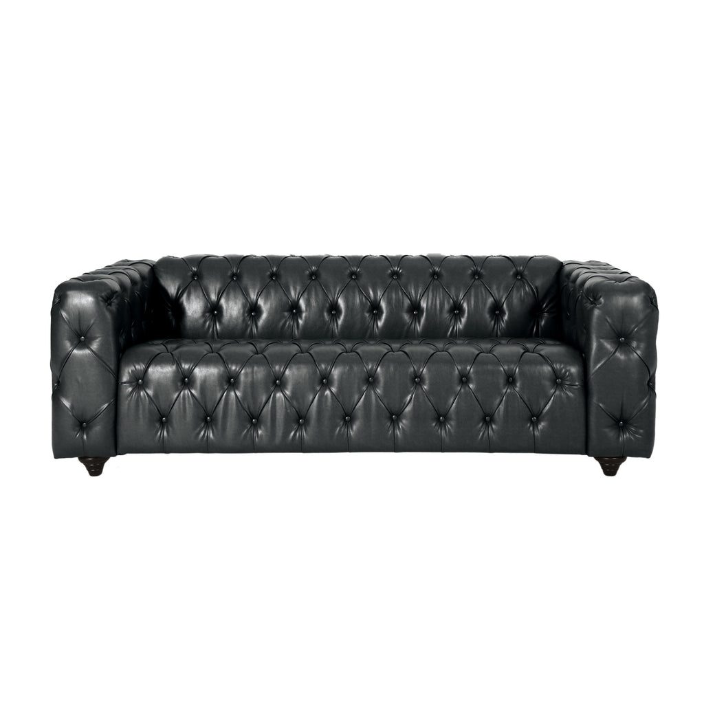 Mirod Comfy 3-Seat Sofa with Wooden Legs, PU Upholstery, Black, 83.5'' Width