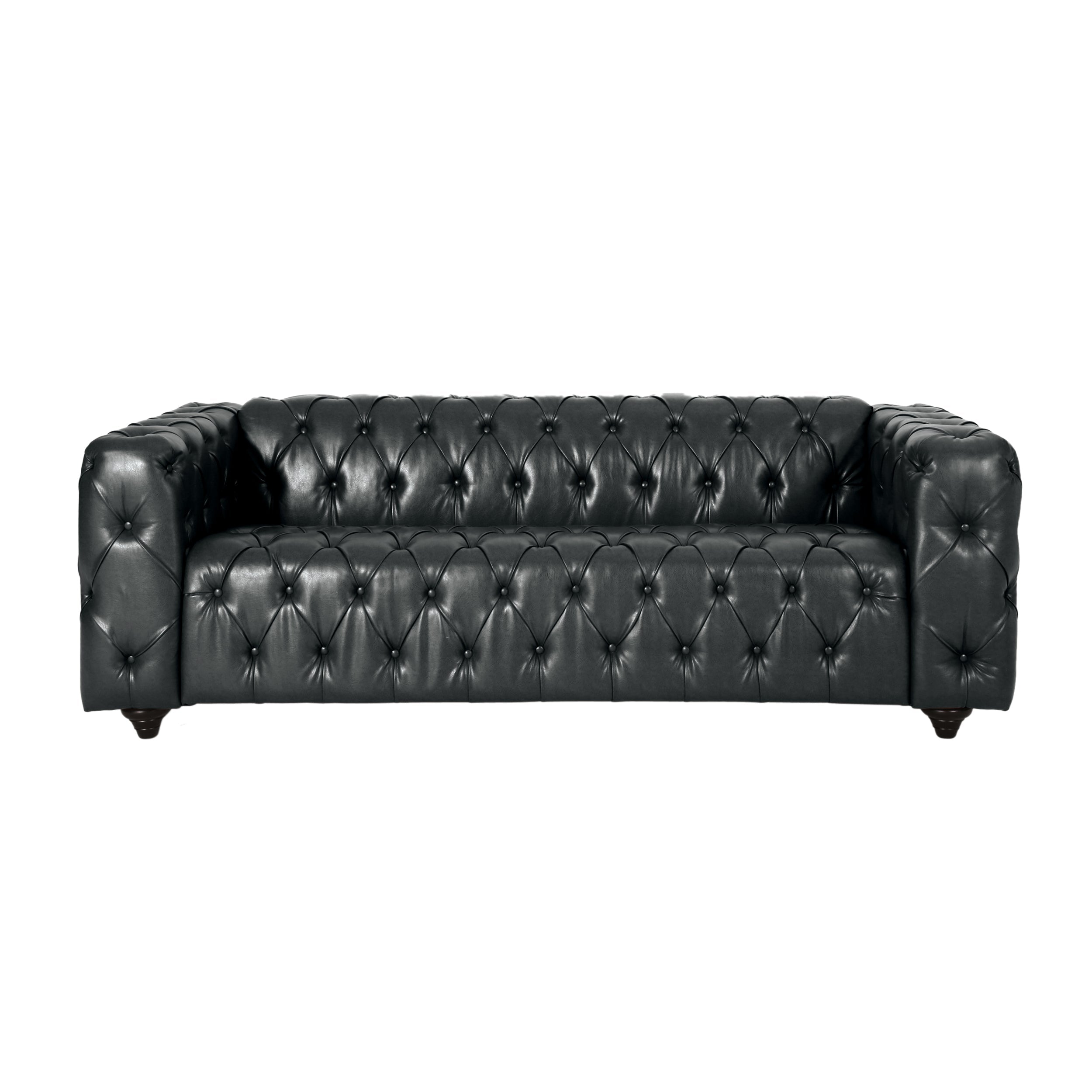 Mirod Comfy 3-Seat Sofa with Wooden Legs, PU Upholstery, Black, 83.5'' Width