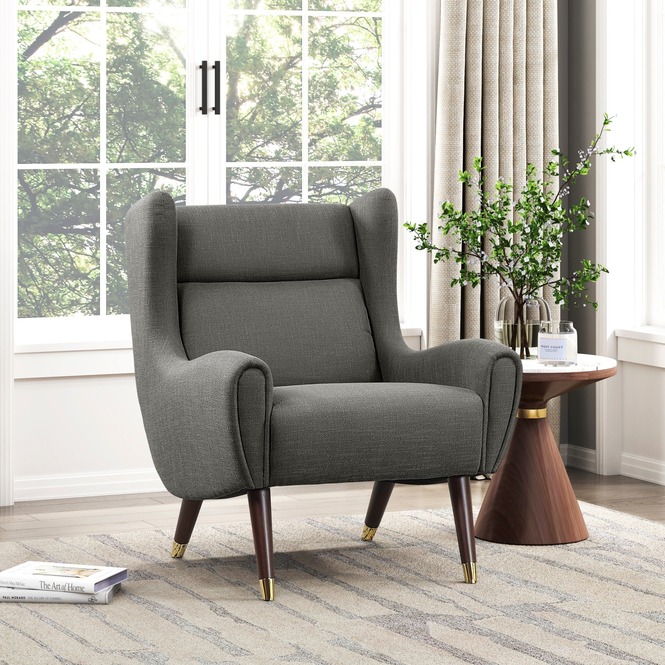 Modern Wingback Upholstered Dark Gray Accent Chair 1pc Solid Wood Sleek Design Luxury Furniture
