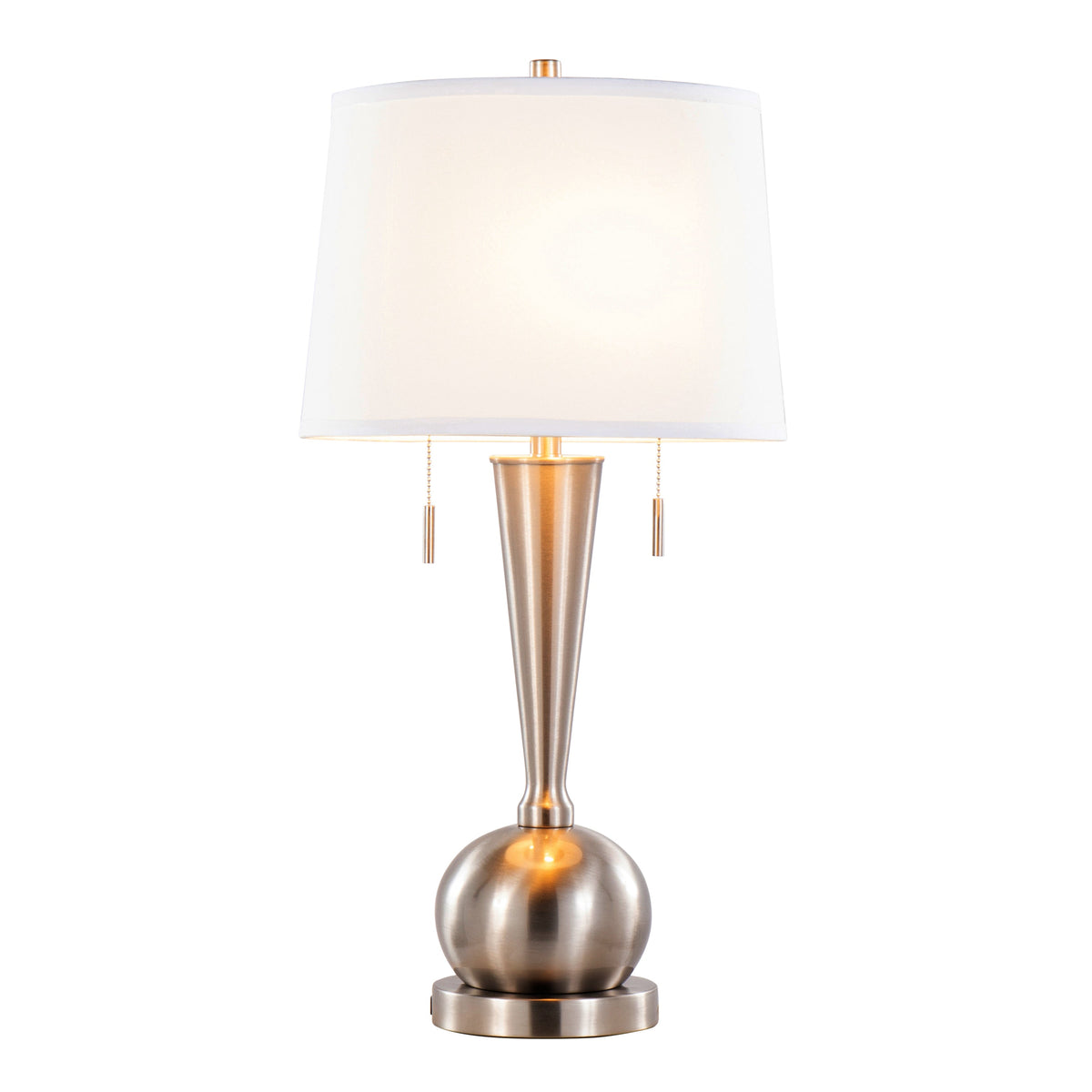 Jules 30.25' Contemporary Metal Table Lamp in Brushed Nickel with White Linen Shade and Built-In USB Port from Grandview Gallery by LumiSource - Set of 2