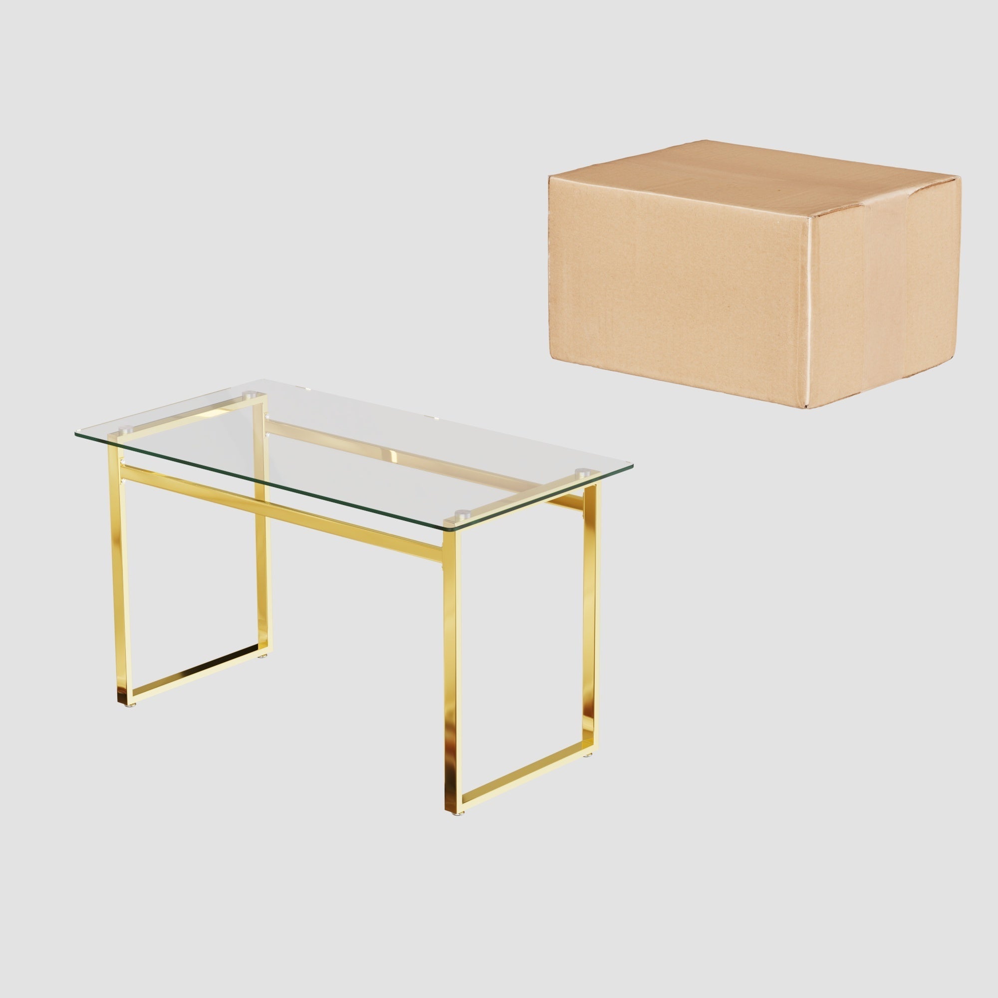 Modern Minimalist Rectangular Glass Dining Table with Tempered Glass Tabletop and Golden Chrome Metal Legs for 4-6