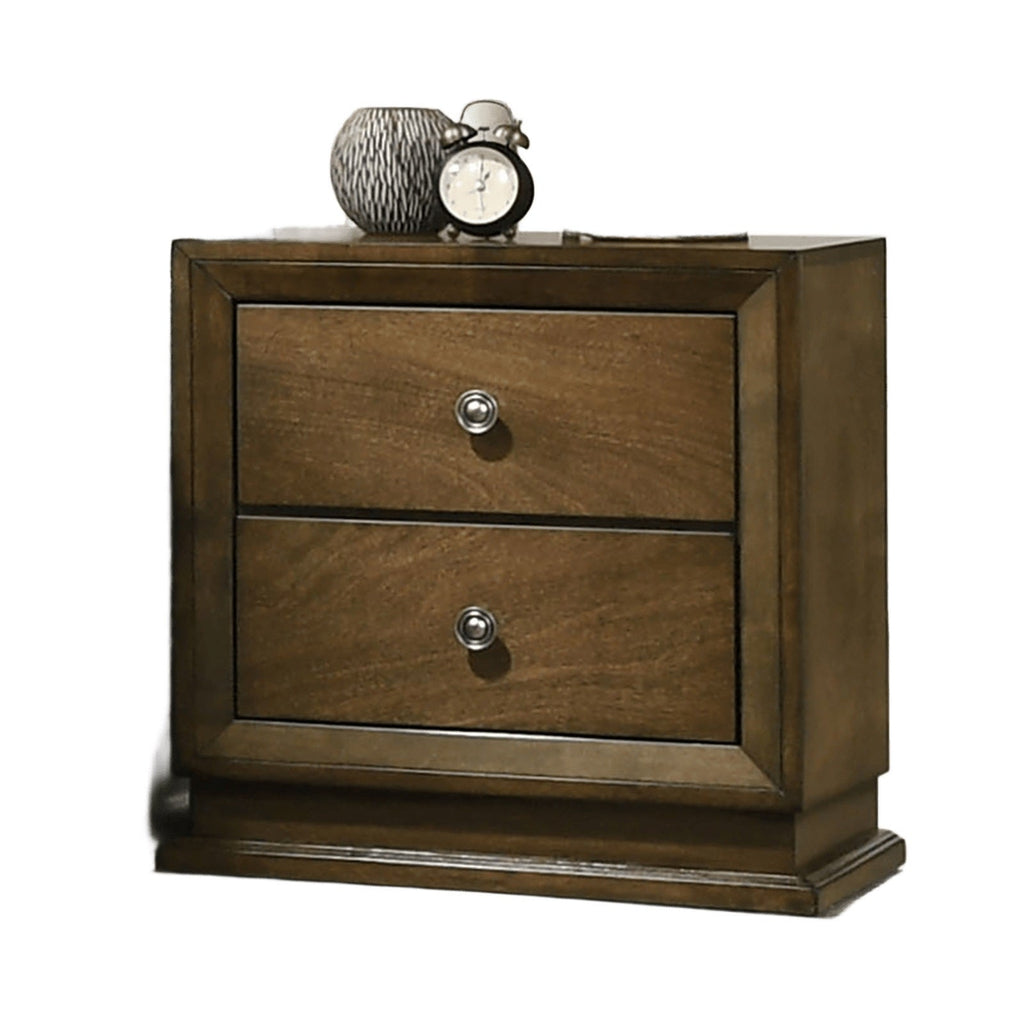 Walnut Color Transitional Style Twin Size Bed 2x Nightstands 3pc Set Bedroom Furniture Metal Knobs