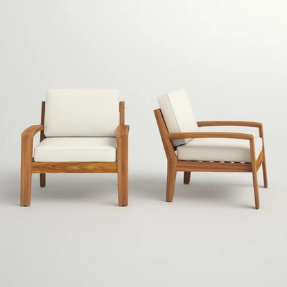 LuneluX_Home - Garden Club Chair Set (2 pcs, Acacia Wood & Beige