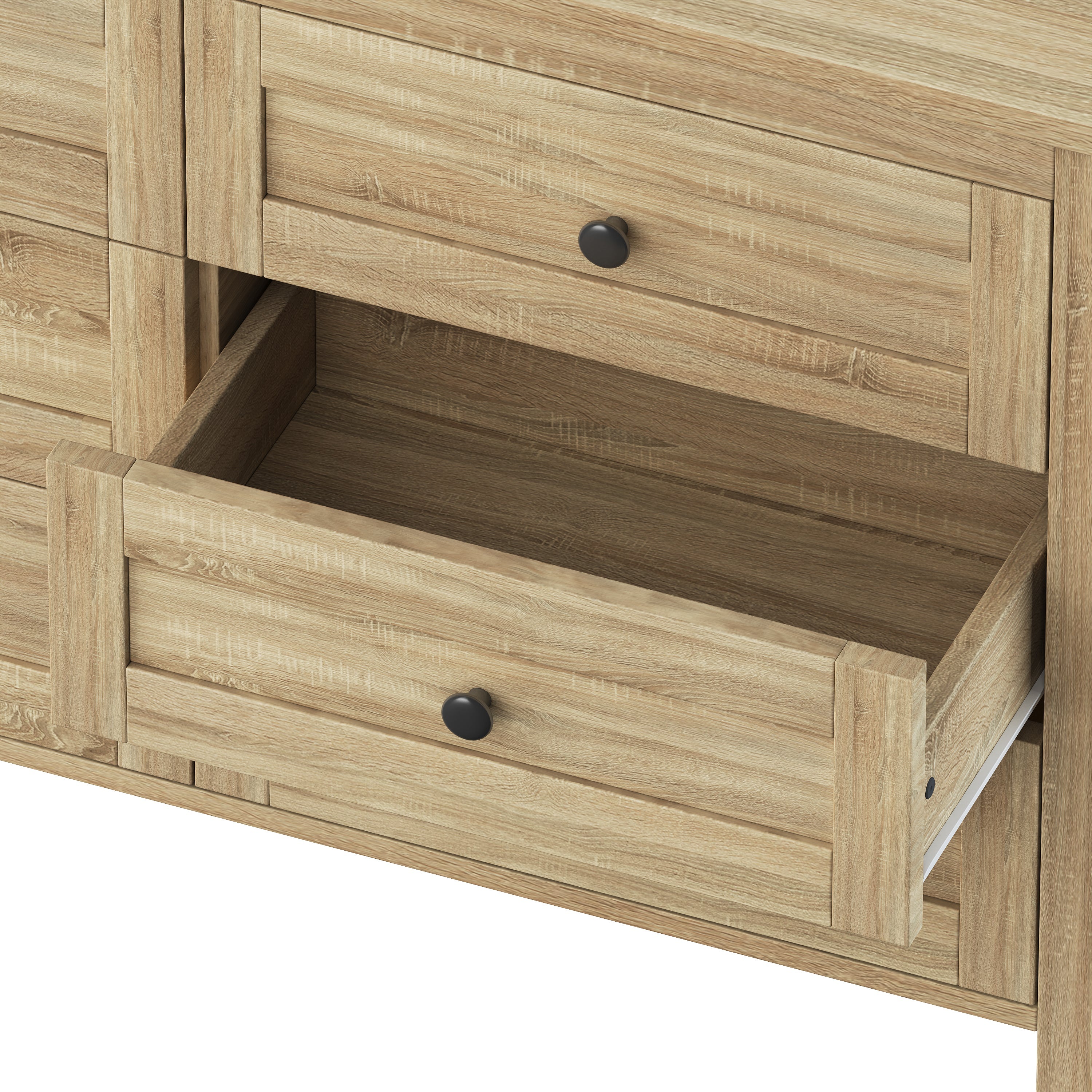 3-Pieces Bedroom Sets Queen Size Farmhouse Platform Bed with Double Sliding Door Storage Headboard and Charging Station, Storage Nightstand and Dresser, Natural