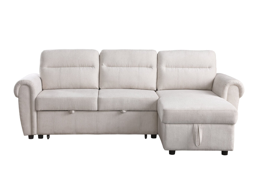 Hugo 97'W Beige Chenille Reversible Sleeper Sectional Sofa Chaise with USB Charger
