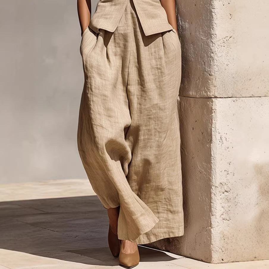Women's Linen V-Neck Sleeveless Tank Top & Long Pants Set