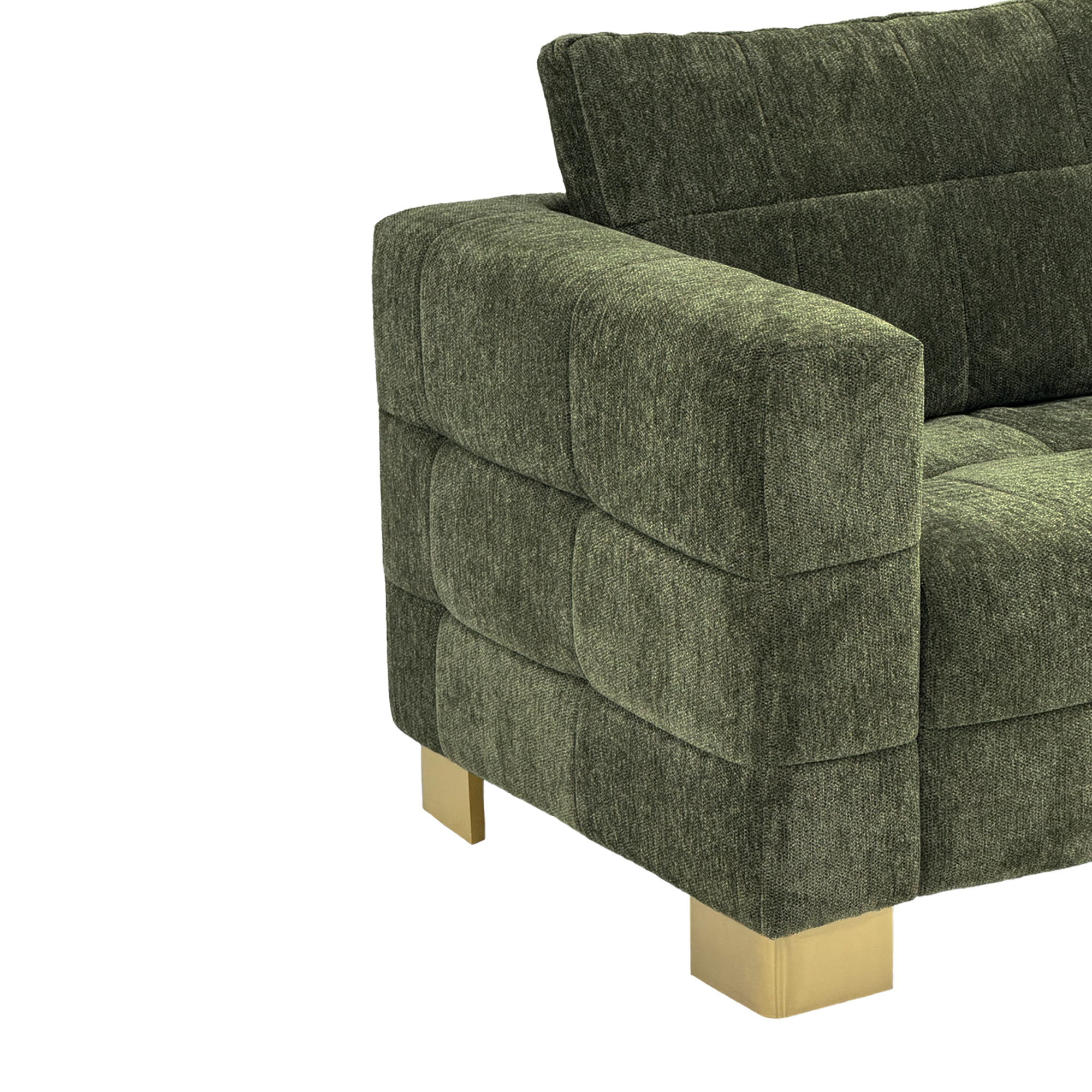 FX-P54-RG SOFA  Modern Green Chenille Sofa Couch, 3-Seater with Square-Tufted Design & Custom Stainless-Steel Legs Comfortable Living Room Couch for Apartment & Small Spaces