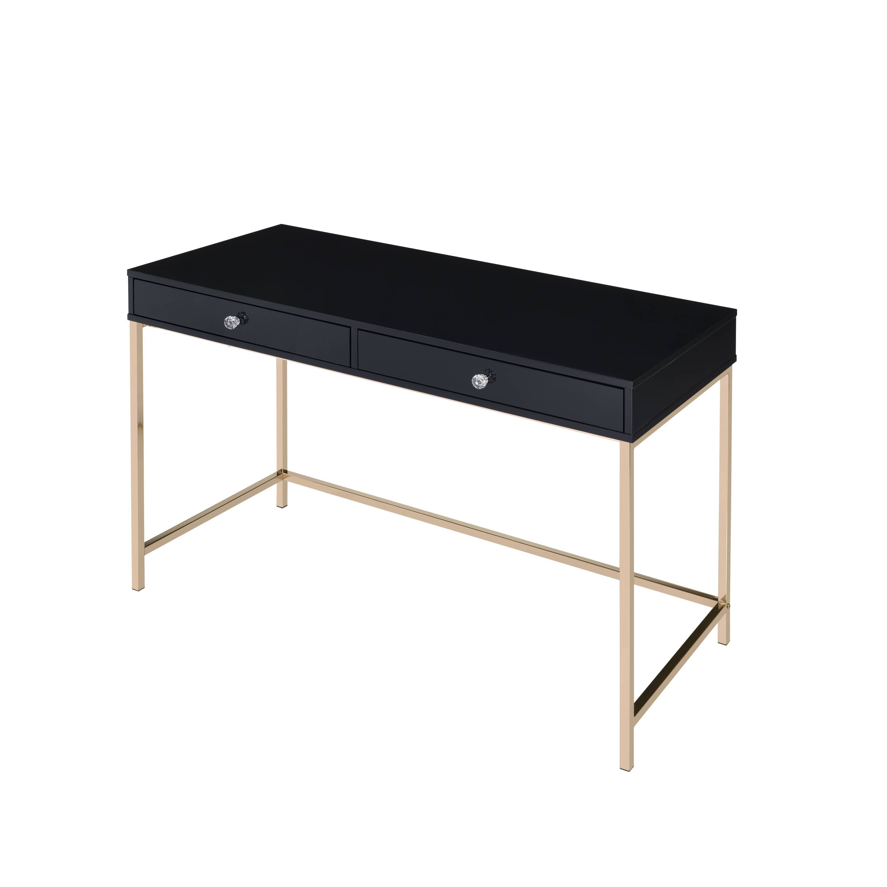 Ottey Black High Gloss & Gold Finish Writing Desk