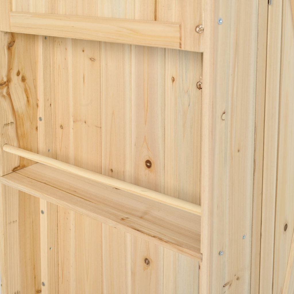 Outdoor Kitchen Island Fir Wood Kitchen Island with Stainless Steel Top, Ample Storage Space, Towel and Spice Racks, Bottle Opener, Natural