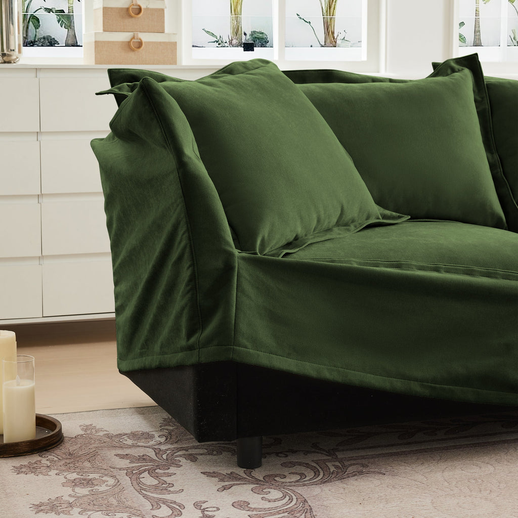 Slipcovered Sofa 2 Seater Sofa    With 2 Ottomans, 2 Seater Sleeper Sofa Bed Home Theater Oversized Sofa For Living Room,  Chenille, Green